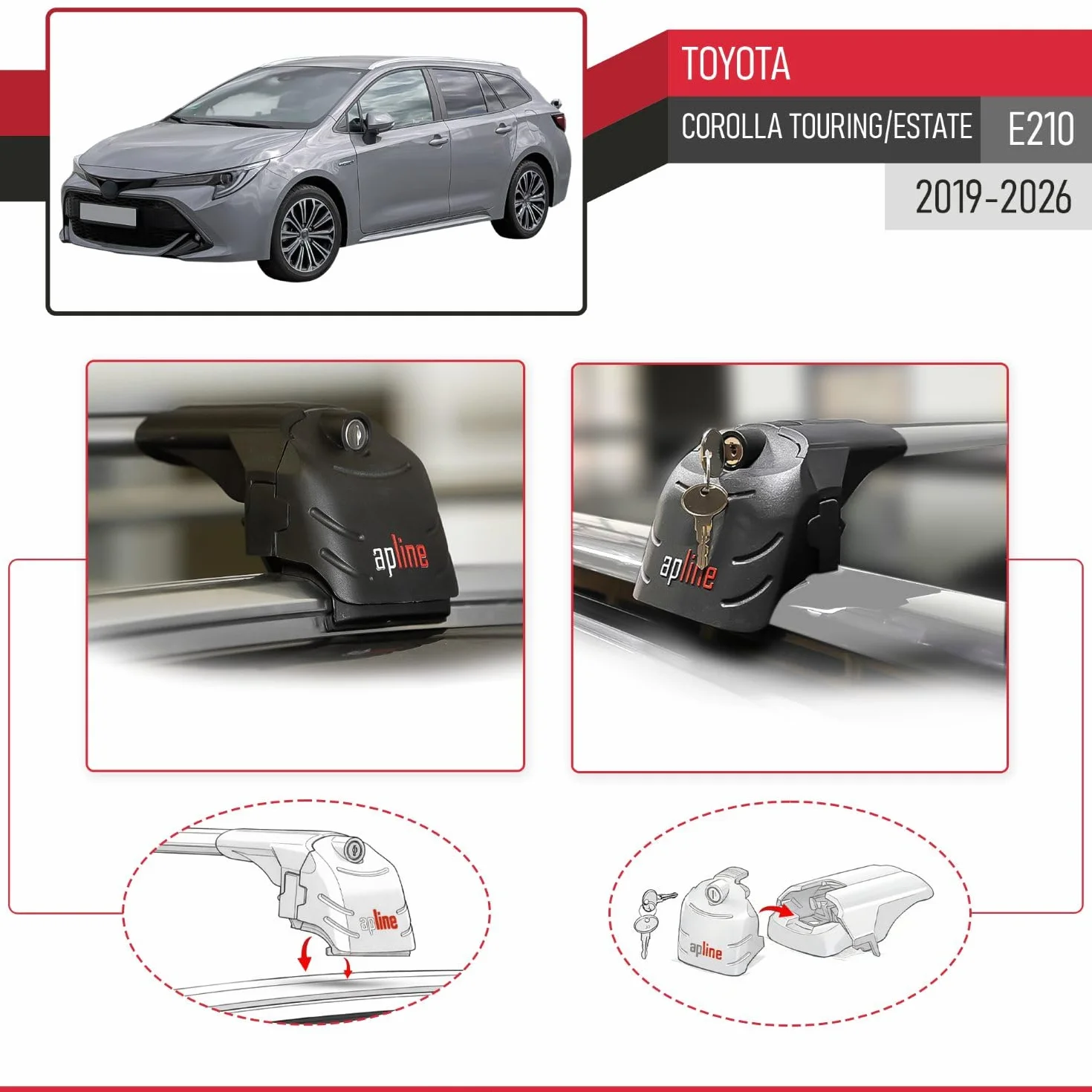 Kompatybilny z Toyota Corolla Touring/Estate (E210) 2019-2026 ACE-2 Model Aluminiowe poprzeczki dachowe Szary 2 szt.