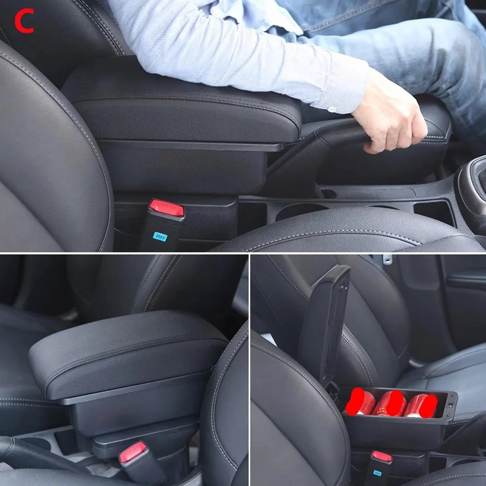 Armsteun Richter Bush Pasuje do Volkswagen Polo 9N3 Podłokietnik Samochodowy Podłokietnik Box 2002-2009 Części do modernizacji Schowek Akcesoria Wnętrza Samochodu USB(C1 Black red NO USB)