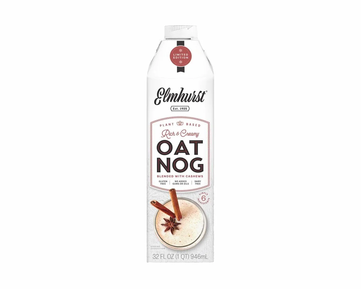Elmhurst 1925 OatNog Cashew – Wegański napój owsiano-nerkowcowy typu eggnog z nutą cynamonu – Kremowy, wszechstronny i idealny przez cały rok – 946 ml