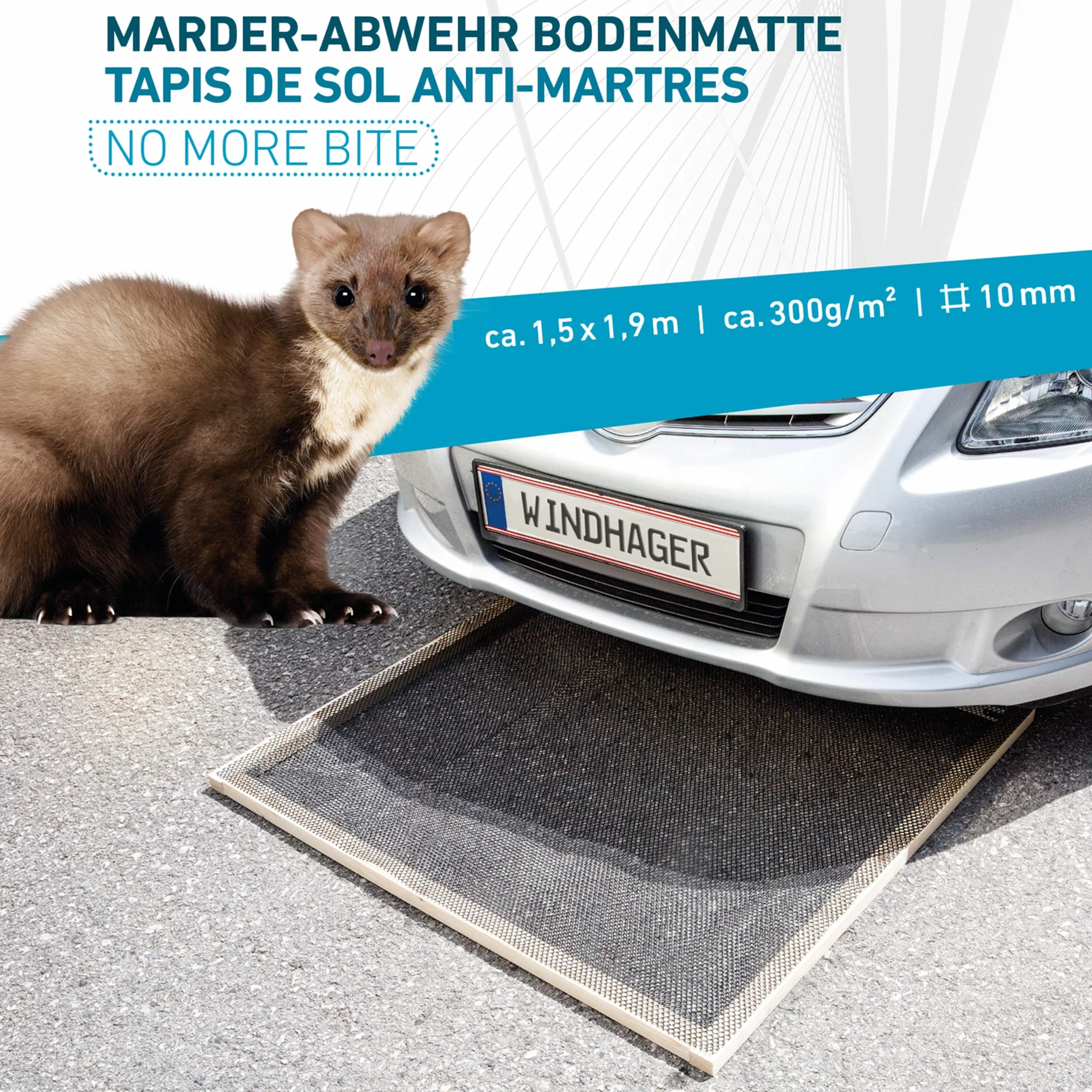 Windhager 05373 mata podłogowa z HDPE, odstraszacz kun, krata chroniąca przed kunami, czarna, 05373