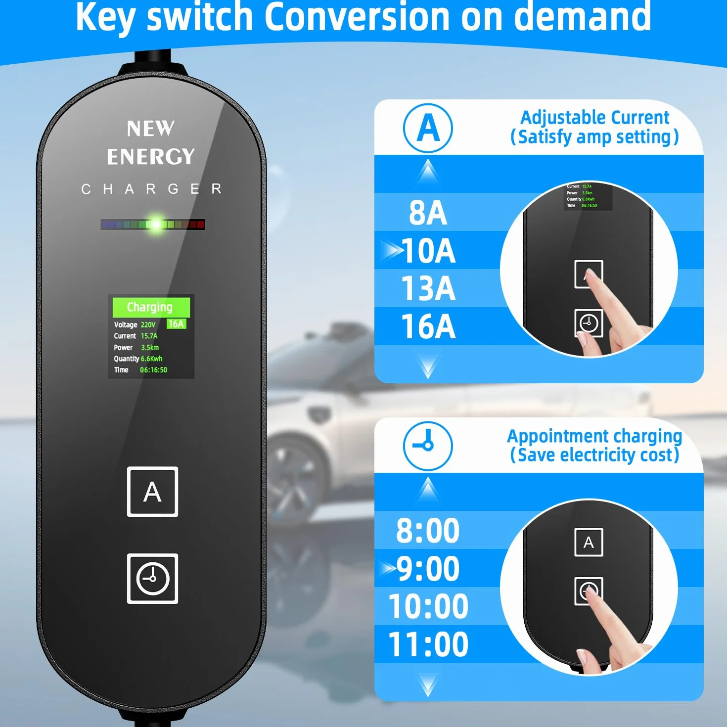 Przenośny kabel do ładowania EV Schuko 3,5 kW 6-16 A z wyświetlaczem cyfrowym do samochodów elektrycznych