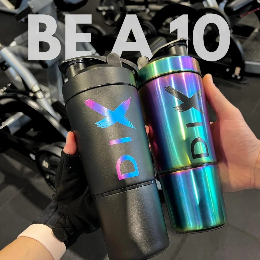 Butelka sportowa ze stali nierdzewnej DIX SHAKER proteina 750 ml z przegródką na proszek, wolna od BPA, ZŁOTA