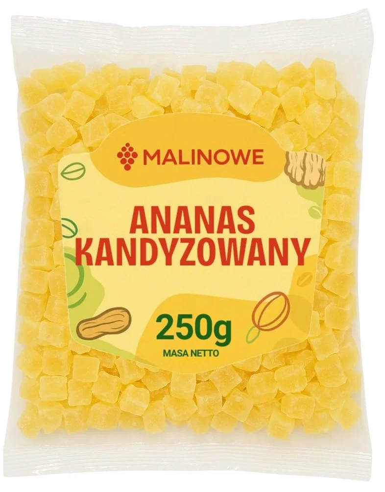 Malinowe ANANAS KOSTKA 250g Kandyzowany Naturalny Premium