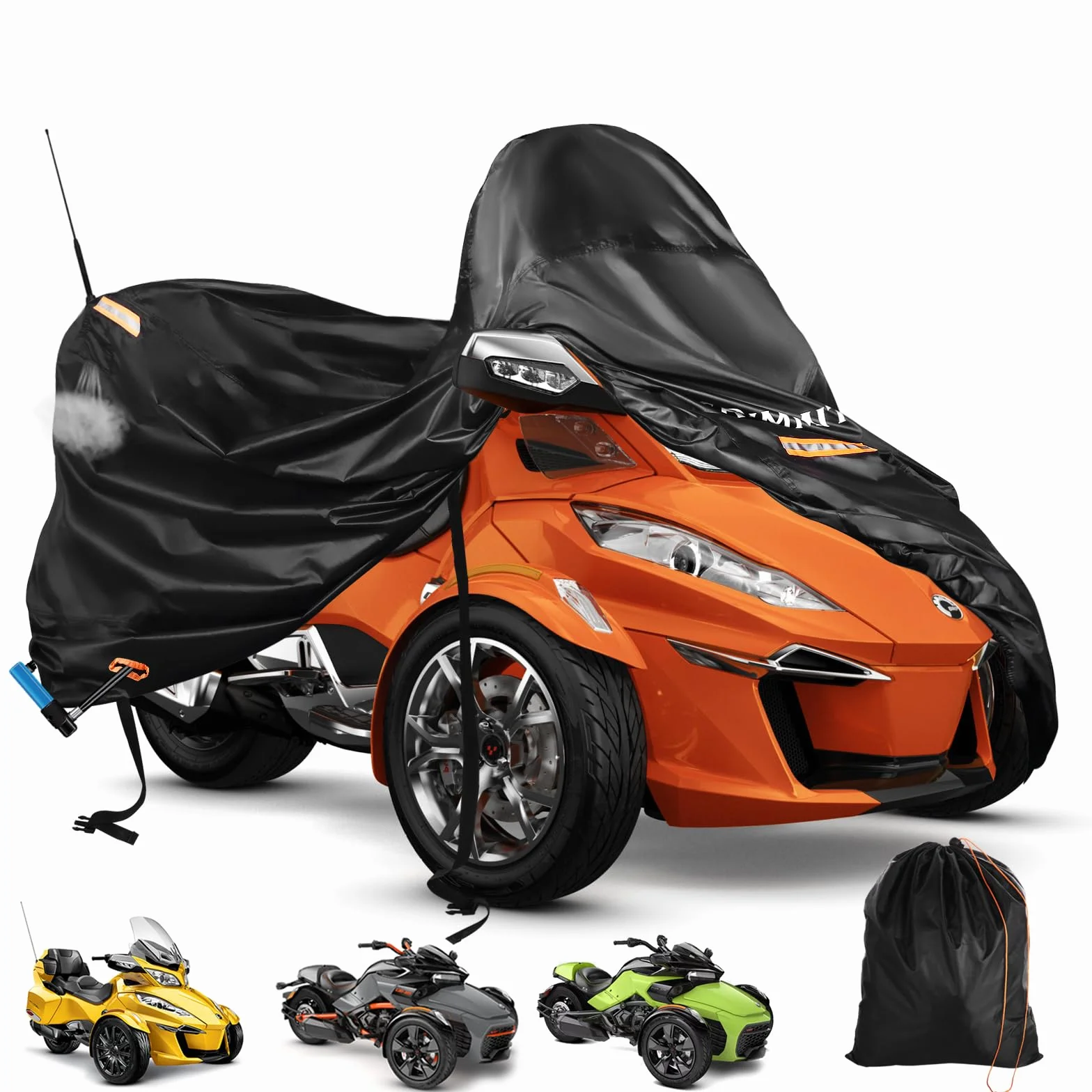 Can-Am Spyder Wodoodporna plandeka 420D Full Cover z paskami odblaskowymi do RT/F3 S/Limited, trzykołowy pokrowiec na motocykl