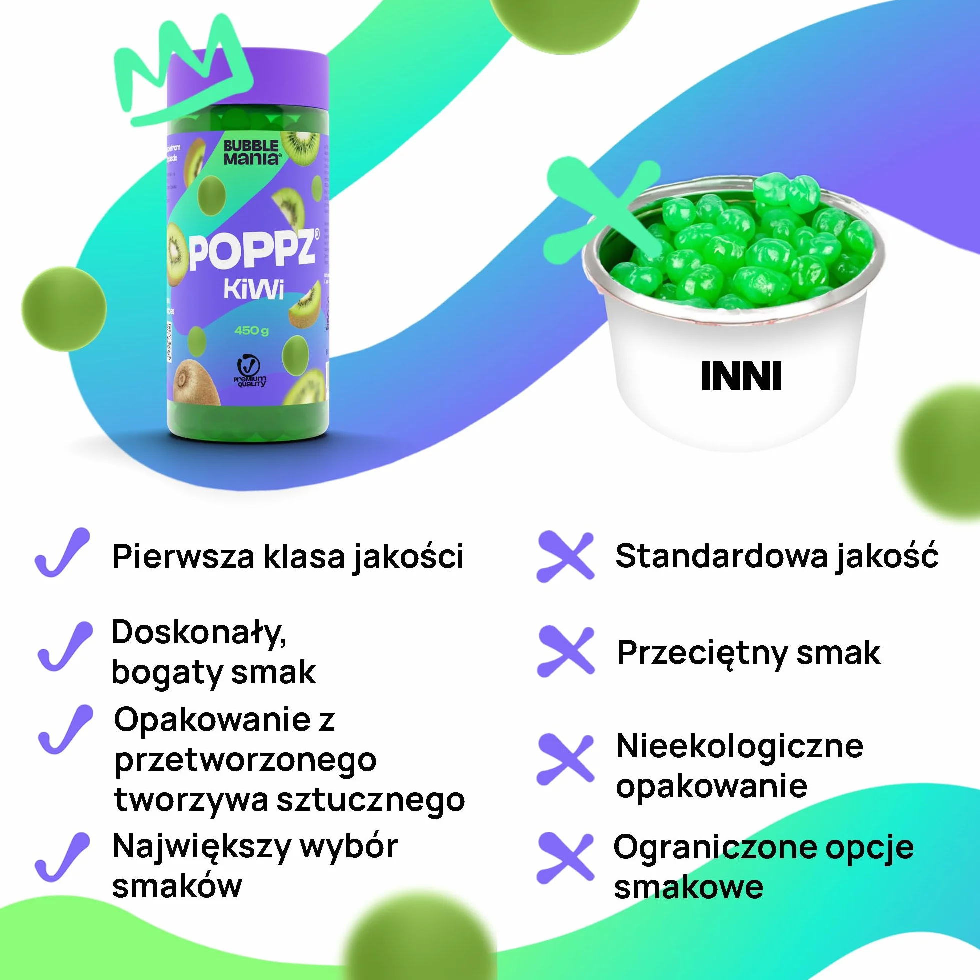Bubble Mania Popping Boba Perły Owocowe Kiwi Kulki Tapioki 450g do Bubble Tea