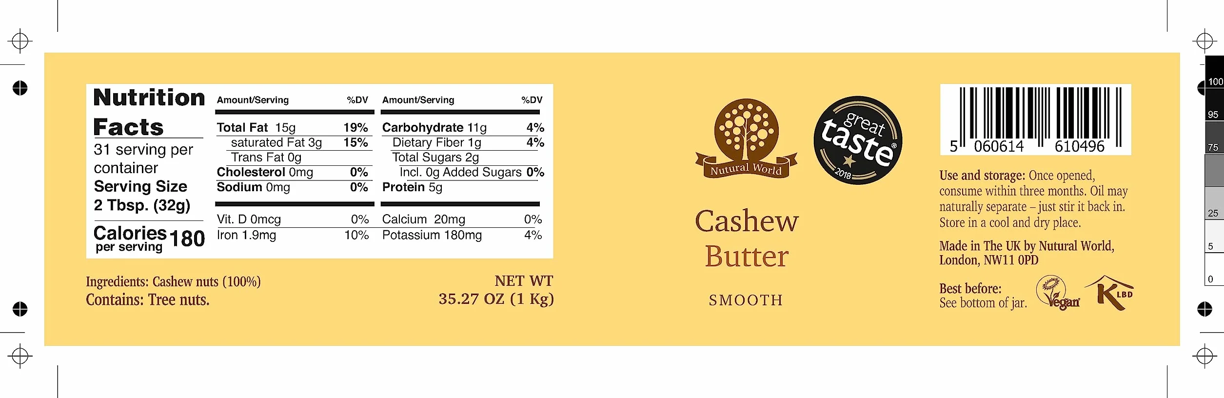 Nutural World - Kremowe masło orzechowe nerkowca 100% czyste (1 kg) – wegańskie, bez dodatku soli, cukru lub oleju palmowego – nagradzany produkt