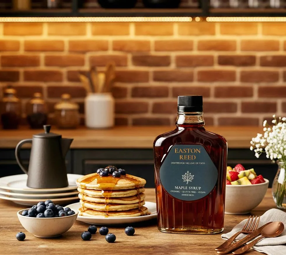 Easton Reed Syrop Klonowy Bio Klasa A Amber Rich 250ml – Kanadyjski Syrop Klonowy z Quebecu – Wegański Zamiennik Cukru do Naleśników i Marynat – Szklana Butelka, Bursztynowy Kolor