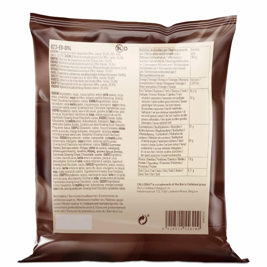 CALLEBAUT Receipe No. 823 - koperta Callets, Vollmich czekolada, 33,6% kakao, 1 x 400 g