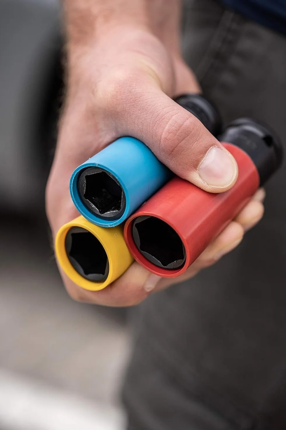 HAZET Zestaw kluczy nasadowych 903SPC/3 I Napęd kwadratowy 12,5 mm (1/2 cala), szerokość klucza 17 - 21 mm, z tuleją z tworzywa sztucznego I Delikatne mocowanie kół do opon z felgami aluminiowymi