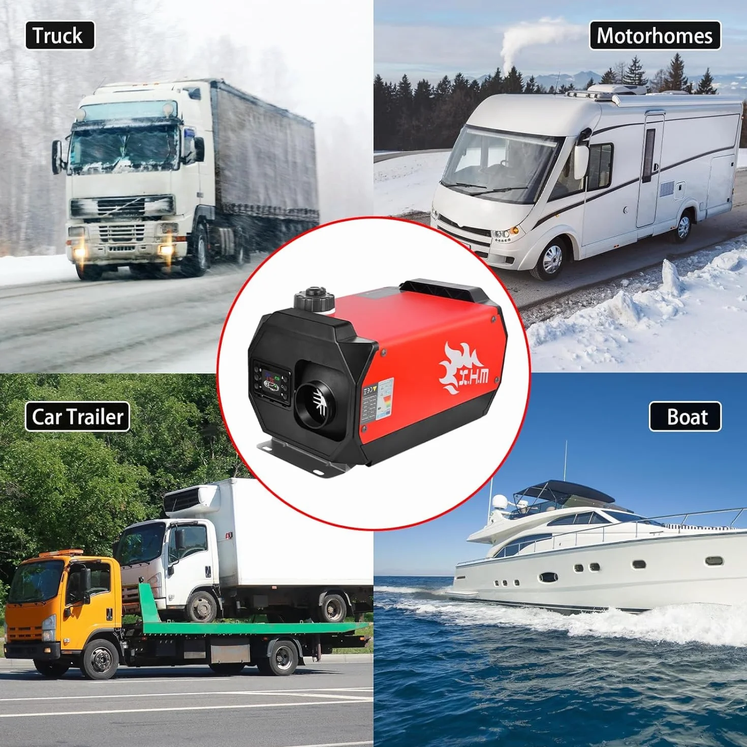 SHAVINGFUN Ogrzewanie powietrzem na olej napędowy 12 V 5KW, aluminium, LCD, pilot zdalnego sterowania, cichy, do samochodów kempingowych i szop na łodziach (02)