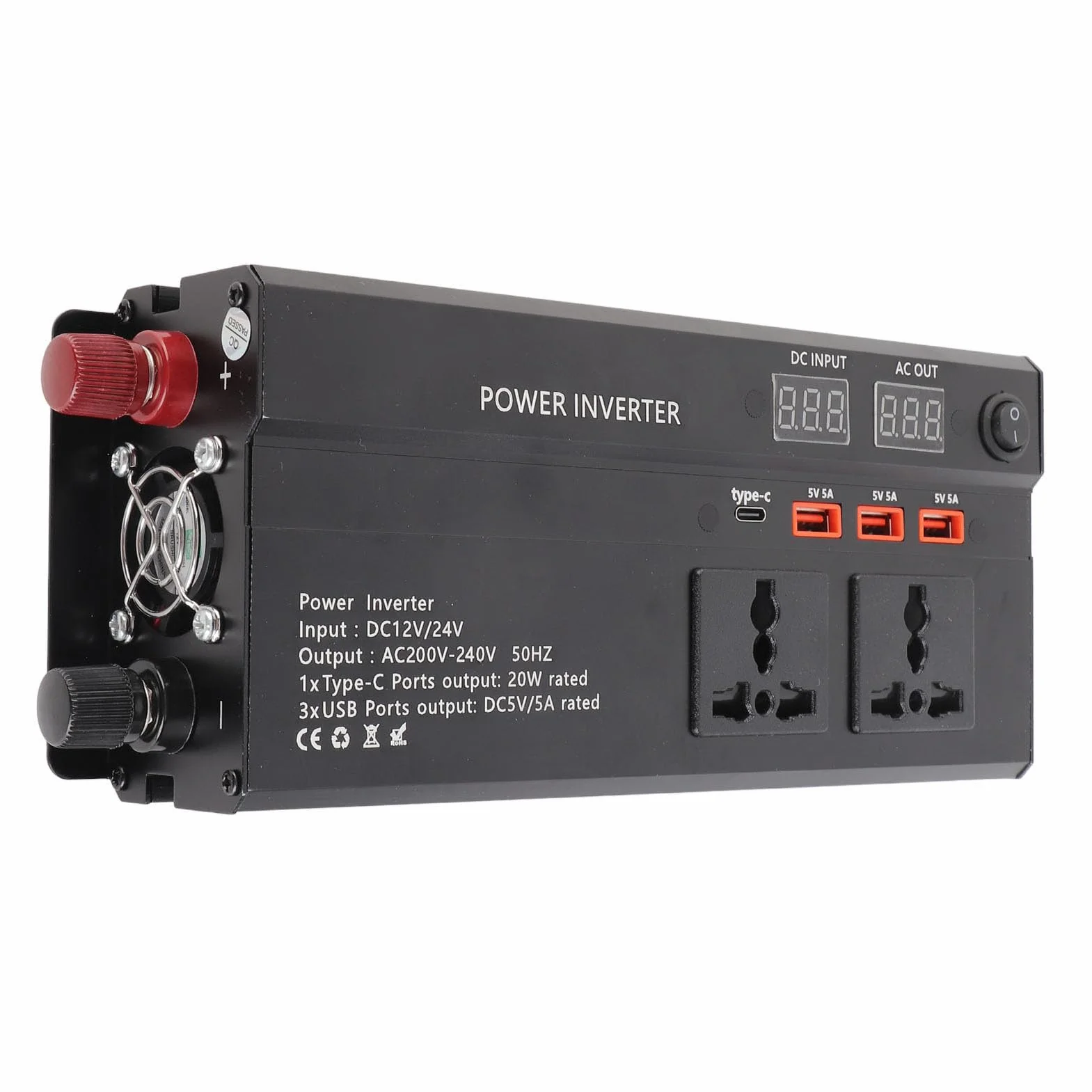 Karlak 4000W DC 12/24 V do AC 220V CAR CONVERTER, z Interfejsem Typu C, 3 USB, 2 Zapalniczce Papierosów, do Podnośnika, Napięcie, Przeciążenie, Przegrzanie