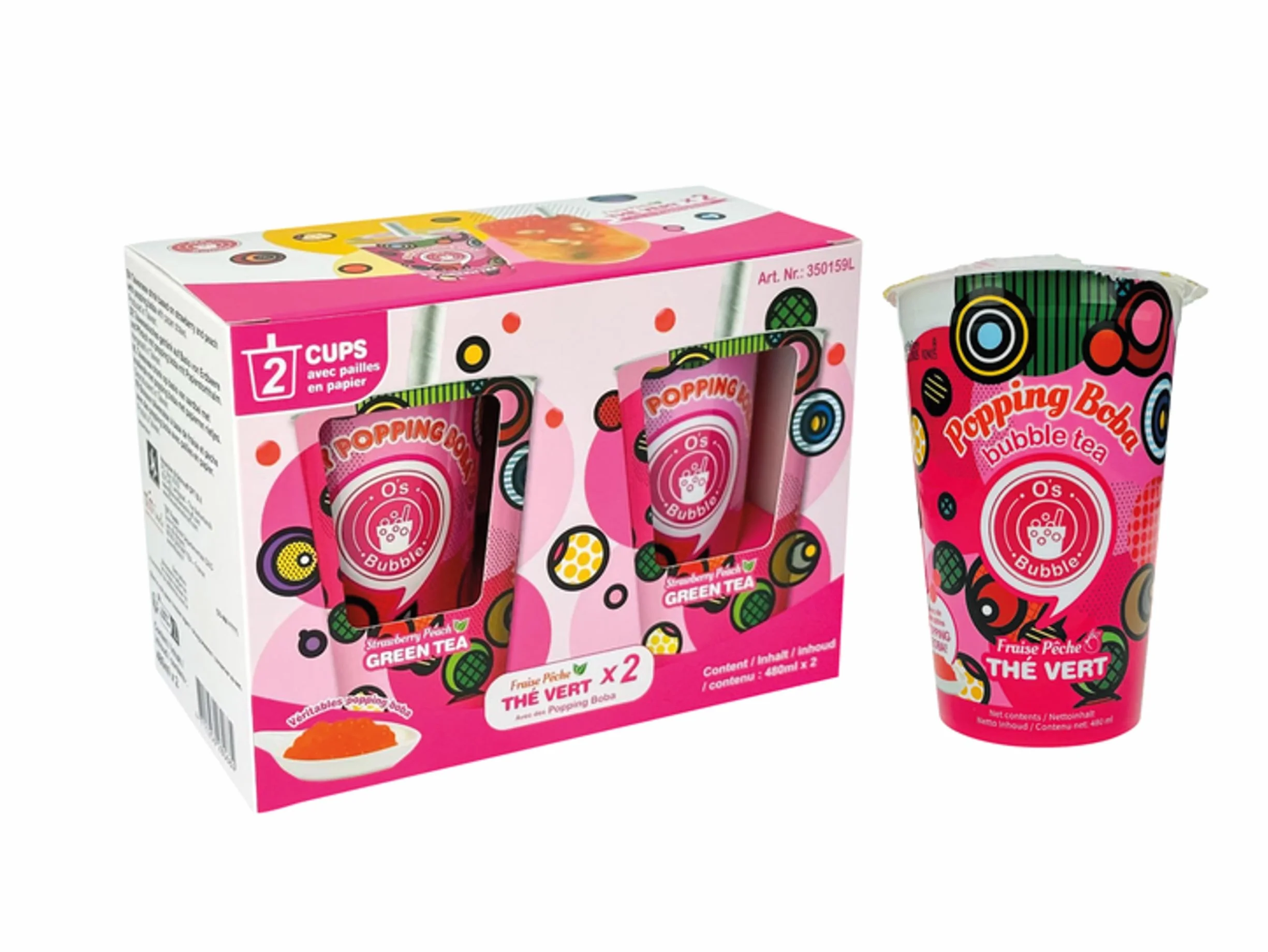 O's Bubble Tea truskawkowa brzoskwinia dwupak 2 x 480 ml wegańska bezglutenowa