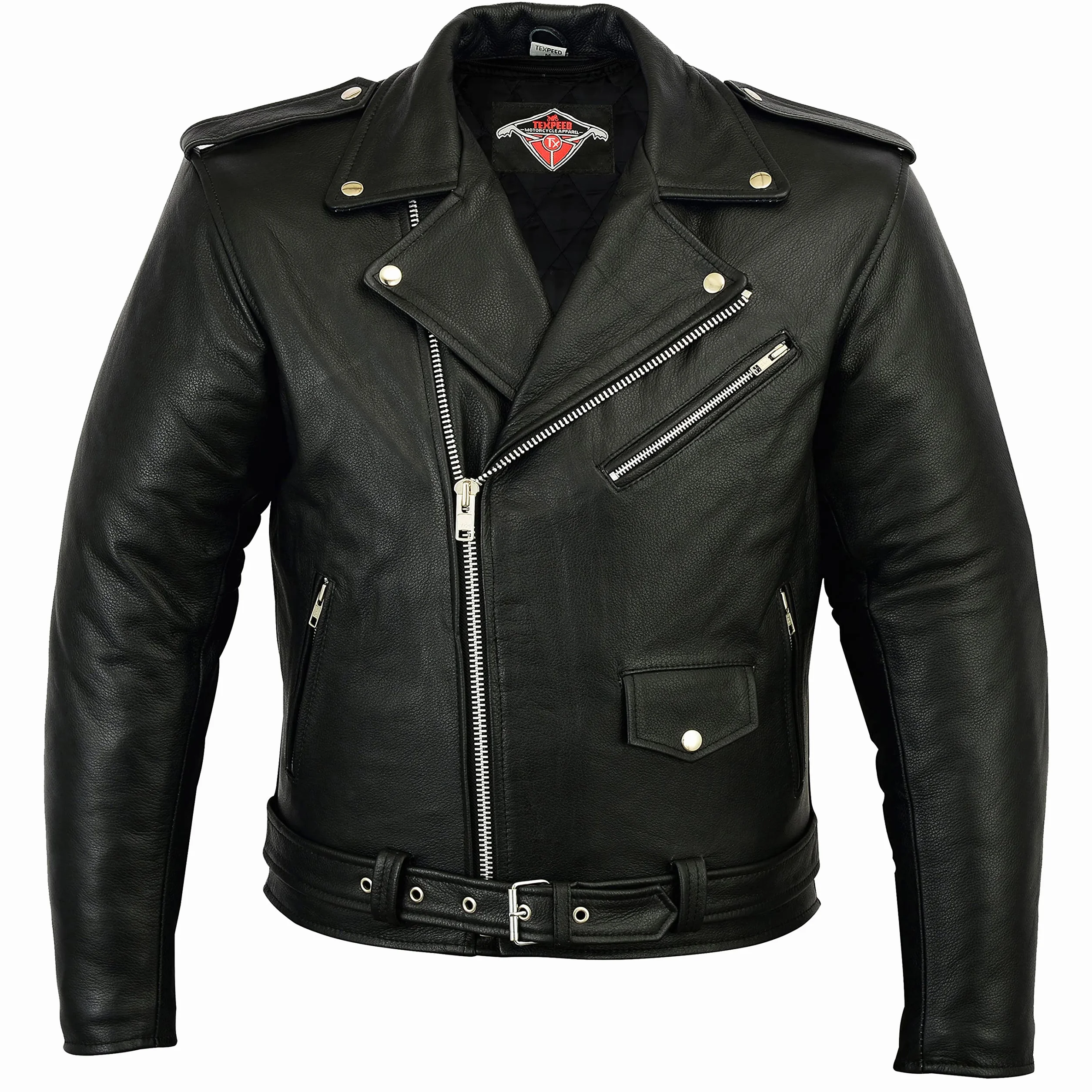 Kurtka motocyklowa męska skóra z pancerzem Marlon Brando Perfecto retro chopper CE Armor biker EN 1621-1 Texpeed Czarny XL