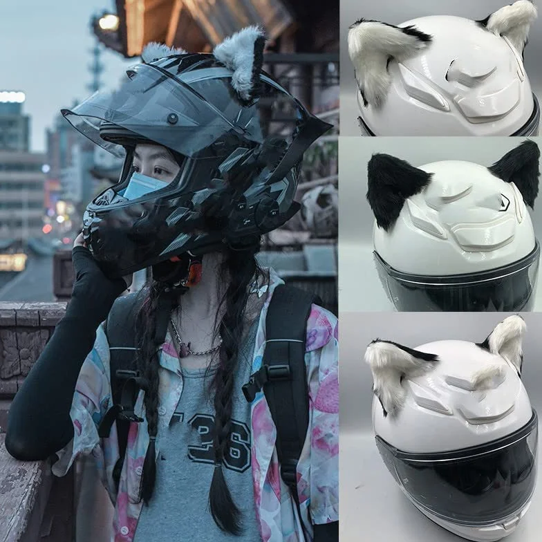 Dekoracja na kask motocyklowy, 2 sztuki, uszy na kask motocyklowy + ogon, dekoracja słodkiego pluszu w kształcie kociego ucha, dekoracja, naklejka na kask motocyklowy