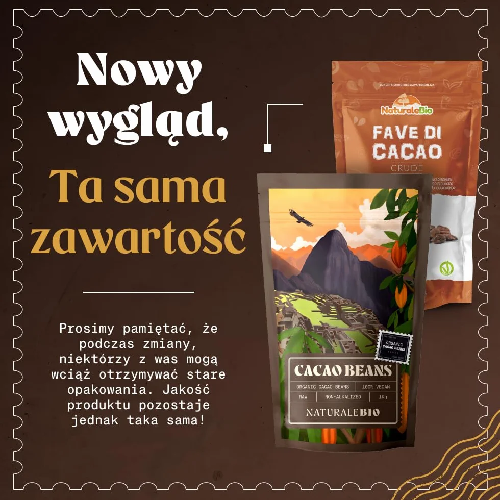 Organiczne Ziarna Kakao Surowe 1kg Bio NaturaleBio