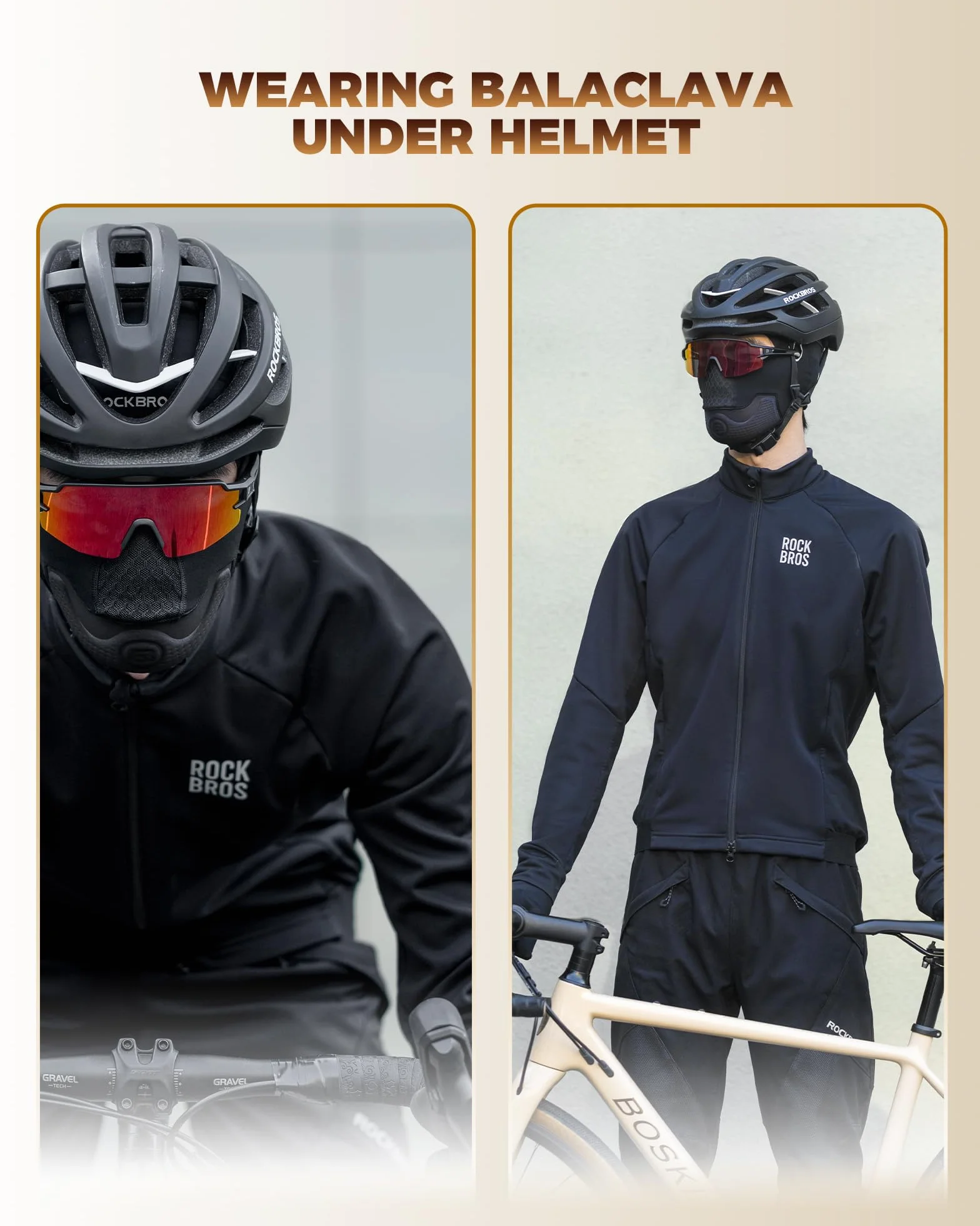 ROCKBROS Maska Motocyklowa MTB Fleece Winter Rowerowa Kominiarka Termiczna dla Mężczyzn Elastyczna Kominiarka na Szyję Camping Narty Podróż Ciepły Sport, Czarny