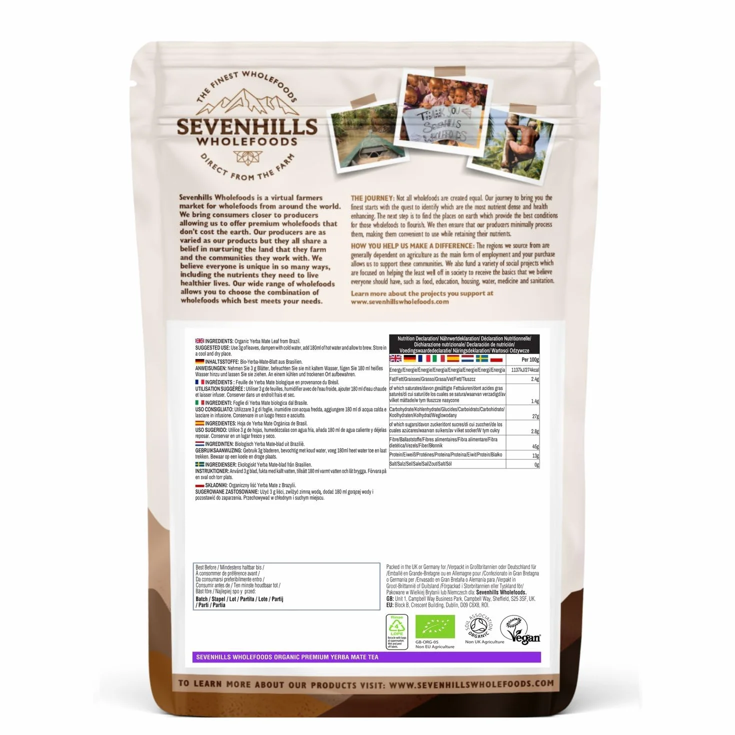 Sevenhills Wholefoods Organiczna Yerba Mate Erva Mate Chimarrao 400g