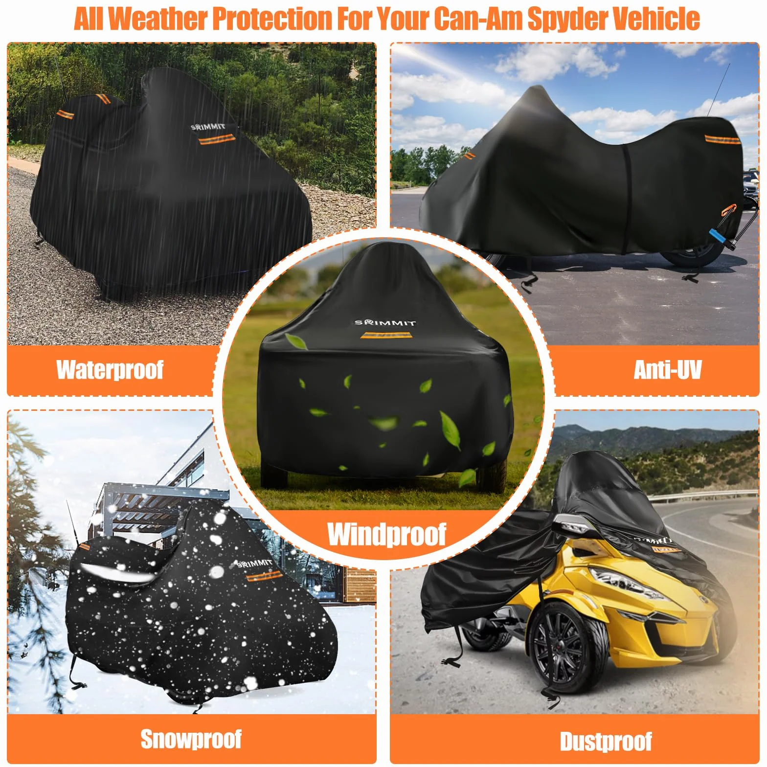 Can-Am Spyder Wodoodporna plandeka 420D Full Cover z paskami odblaskowymi do RT/F3 S/Limited, trzykołowy pokrowiec na motocykl