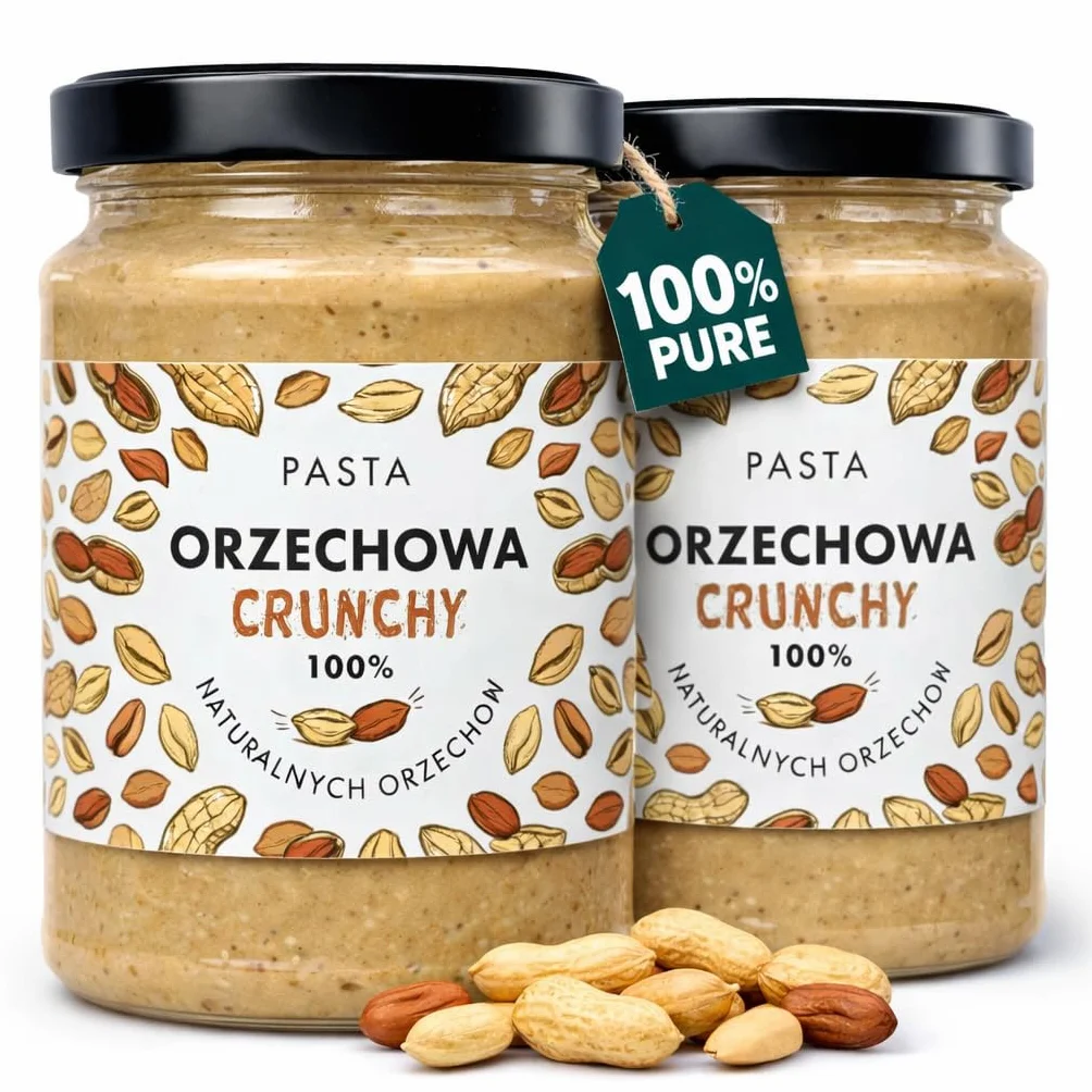 Masło orzechowe Crunchy 100% orzeszków ziemnych bez dodatku cukru i oleju palmowego zestaw 2x300 g