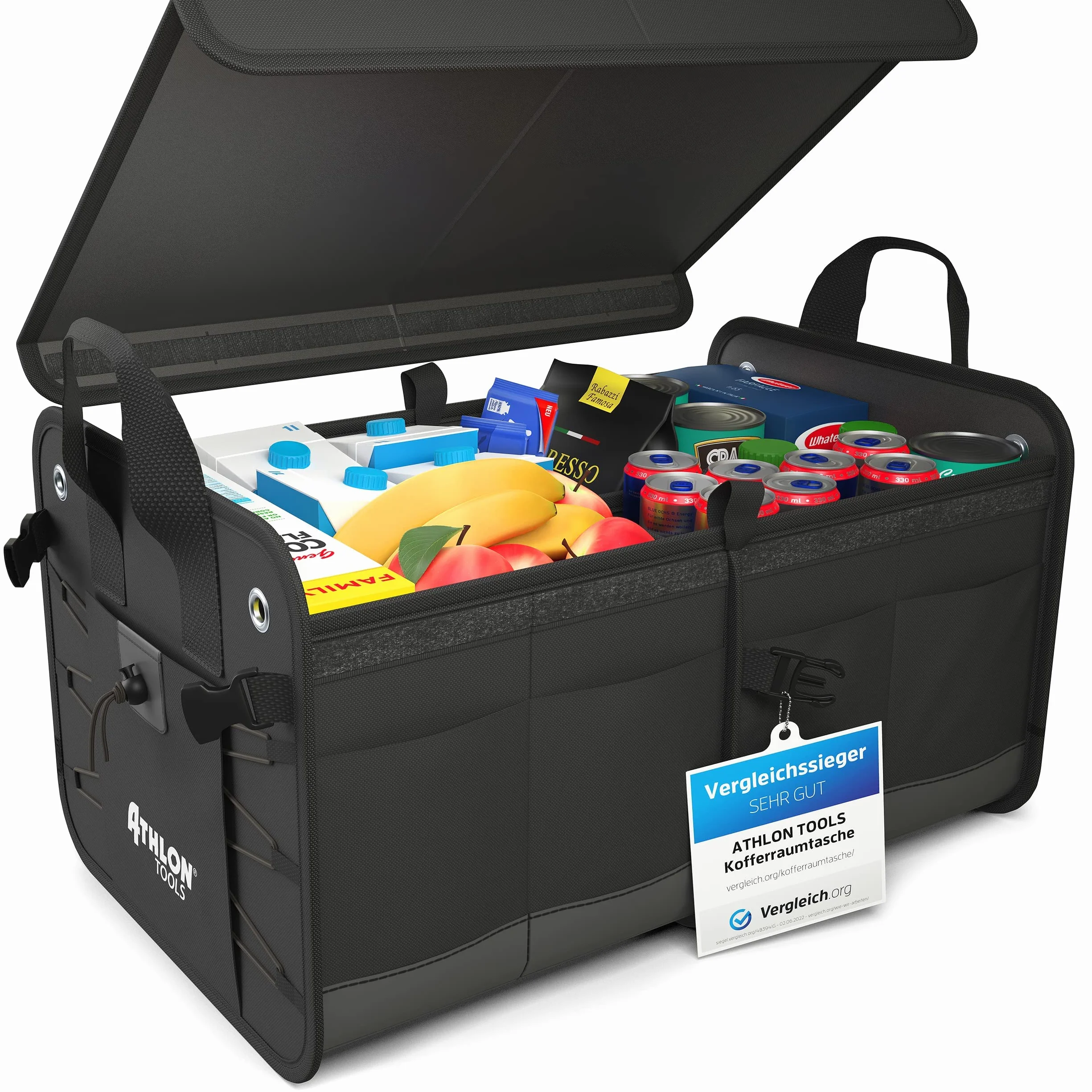 ATHLON TOOLS Torba do bagażnika premium z pokrywą – 60 litrów XXL organizer do bagażnika – bardzo stabilne i wodoodporne półki – z antypoślizgowym rzepem