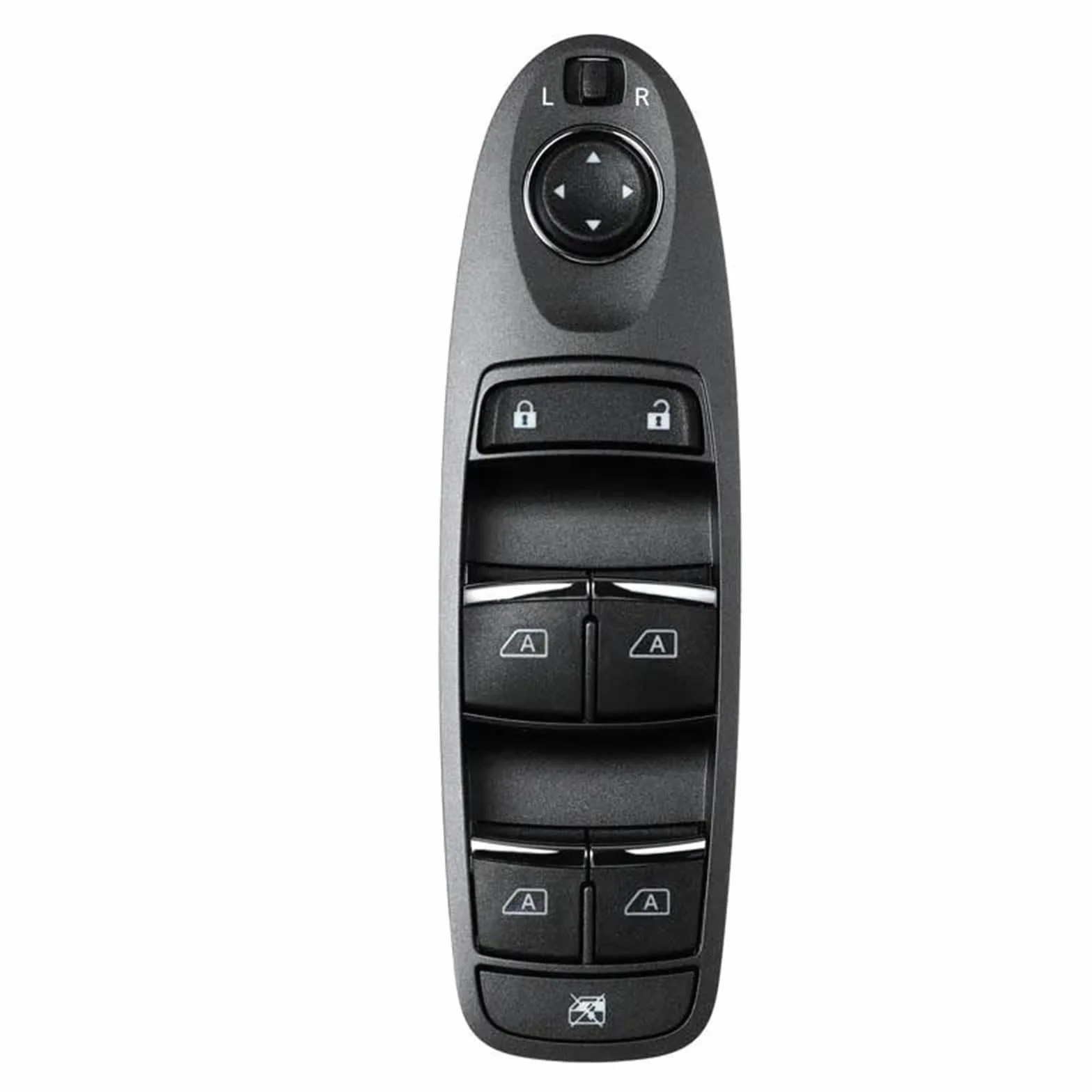 Do Infiniti Q50 (2014-2018): wyłącznik główny do elektrycznego podnośnika szyb na drzwiach kierowcy po lewej stronie, numer części 25401-4GA7A (254014GA7A).