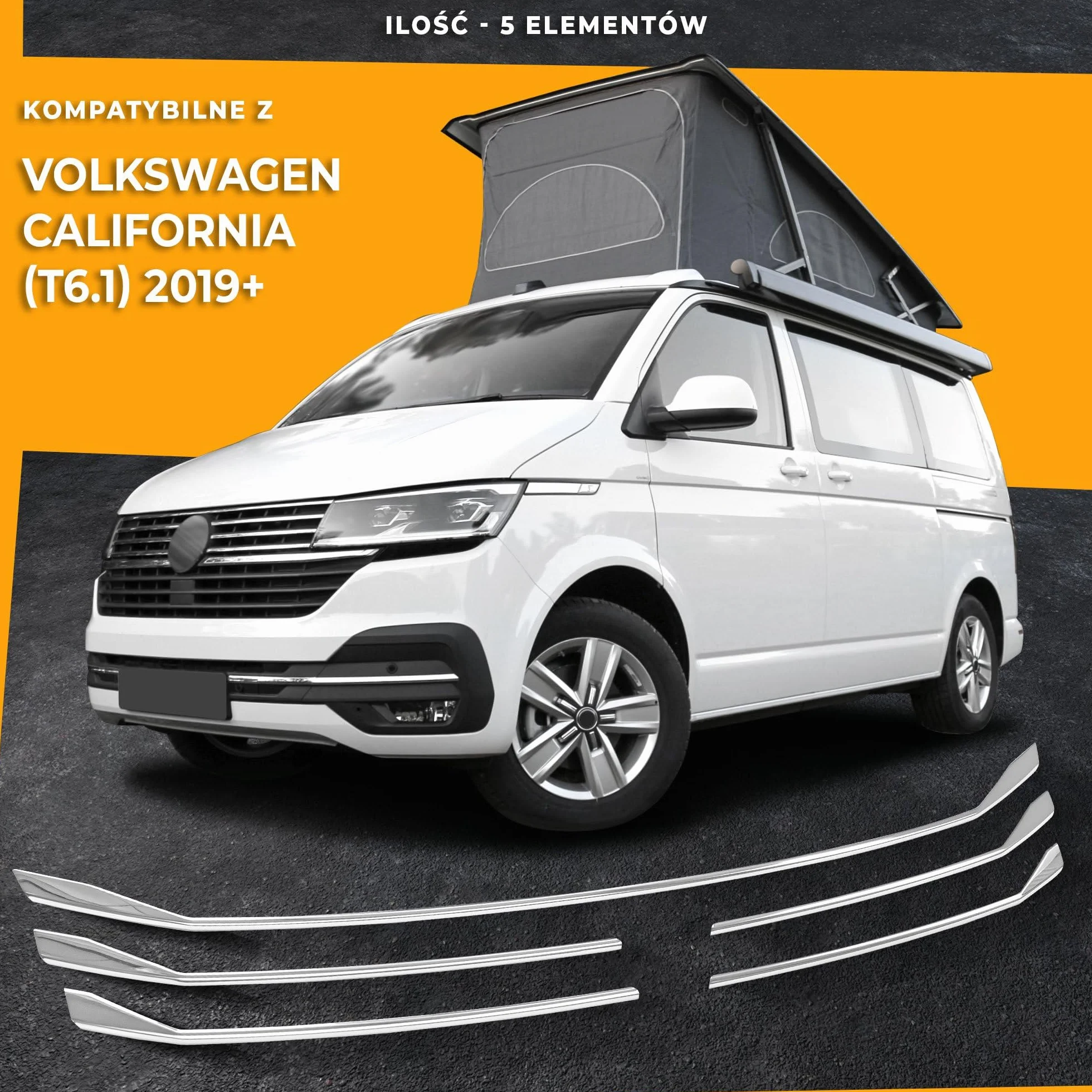CHROMEMASTER | Kompatybilna z VW T6.1 California 2019-2024 | Listwa Atrapy Zderzaka Przedniego; Stal Nierdzewna Polerowana | Idealne Dopasowanie; Nowy, Atrakcyjny Wygląd Samochodu