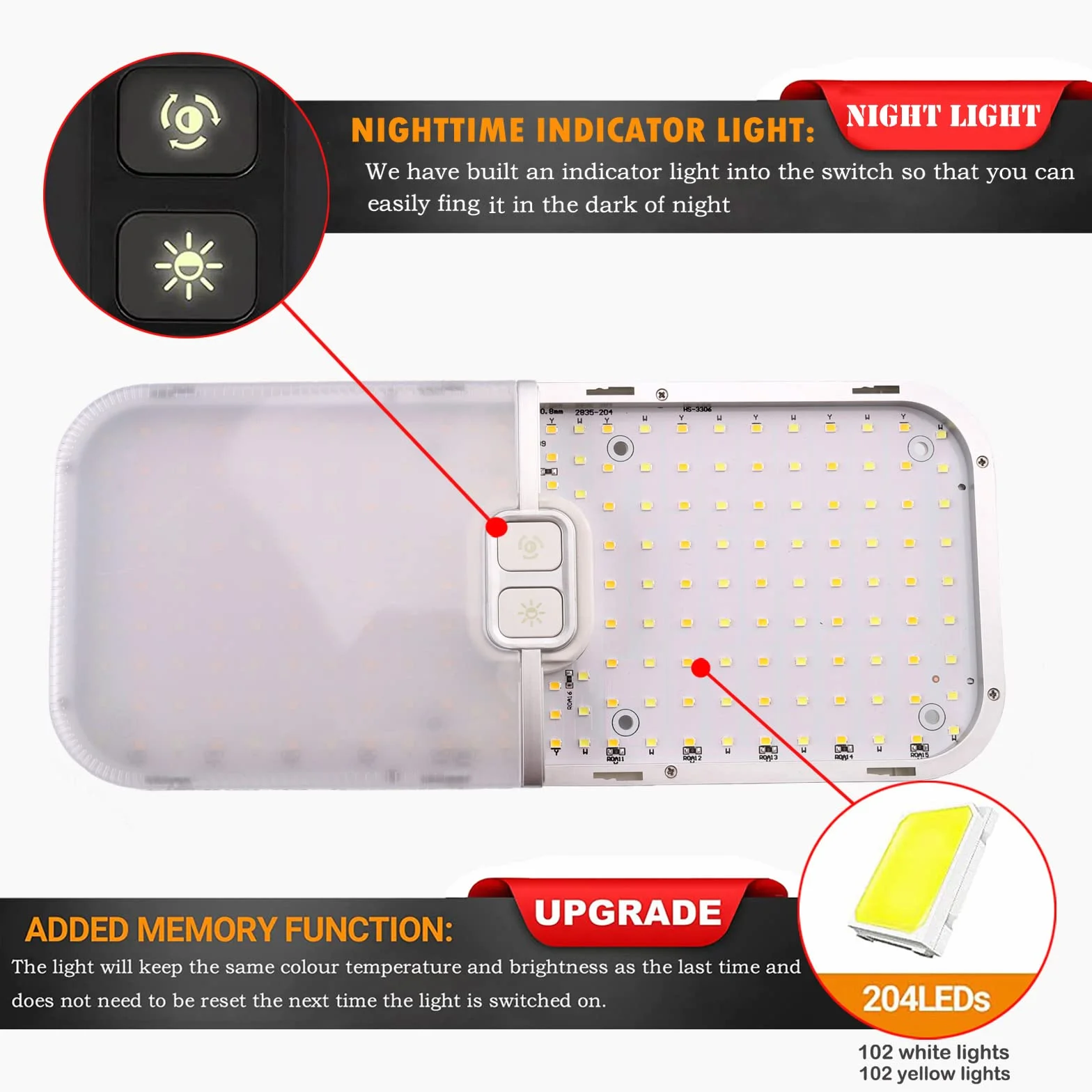 Lampy LED 12 V 15 W 204 diody LED ściemniane białe żółte ciepłe światło do przyczepy kempingowej samochodów
