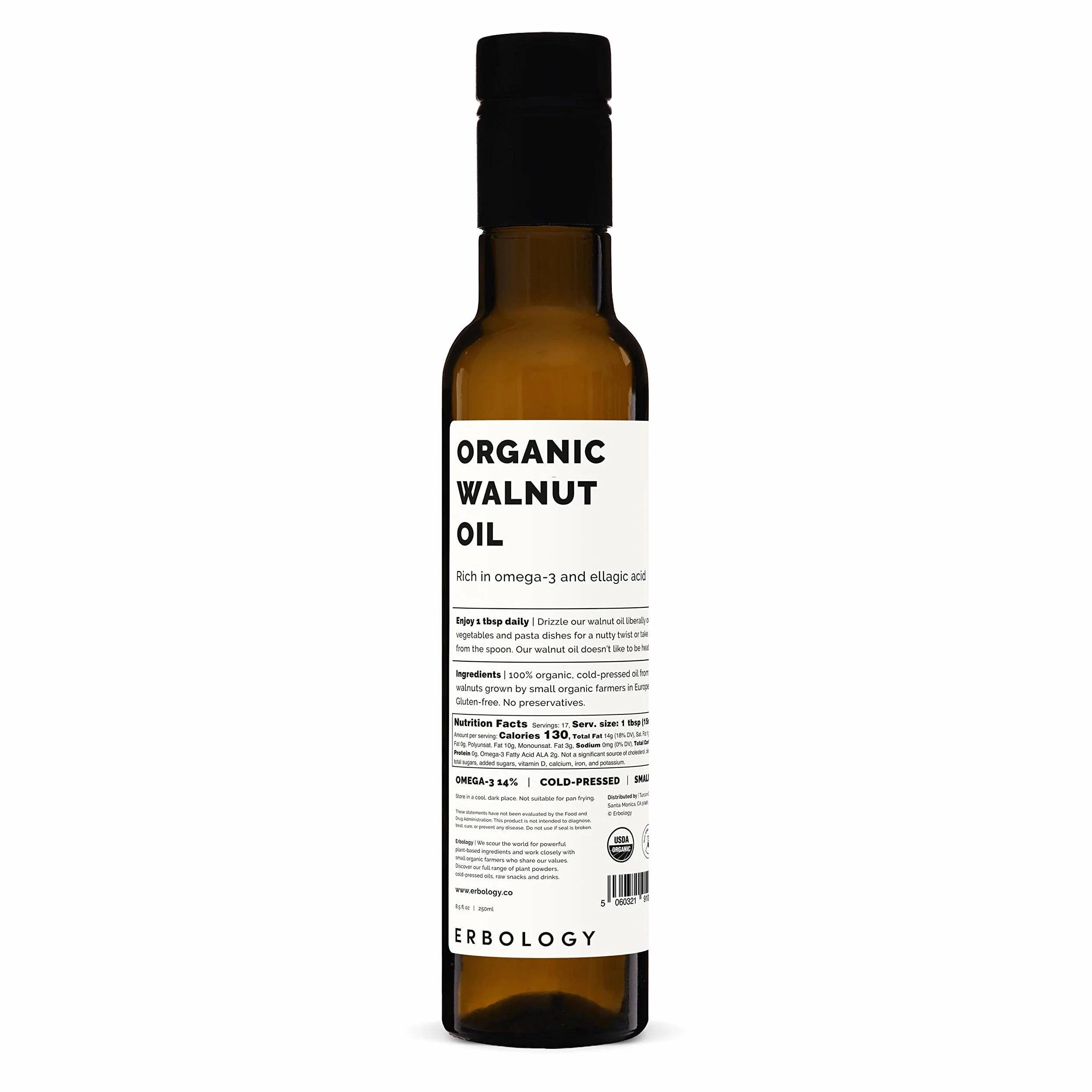 Bio olej z orzechów włoskich tłoczony na zimno 200 ml Omega 3 witamina E wegański bez glutenu