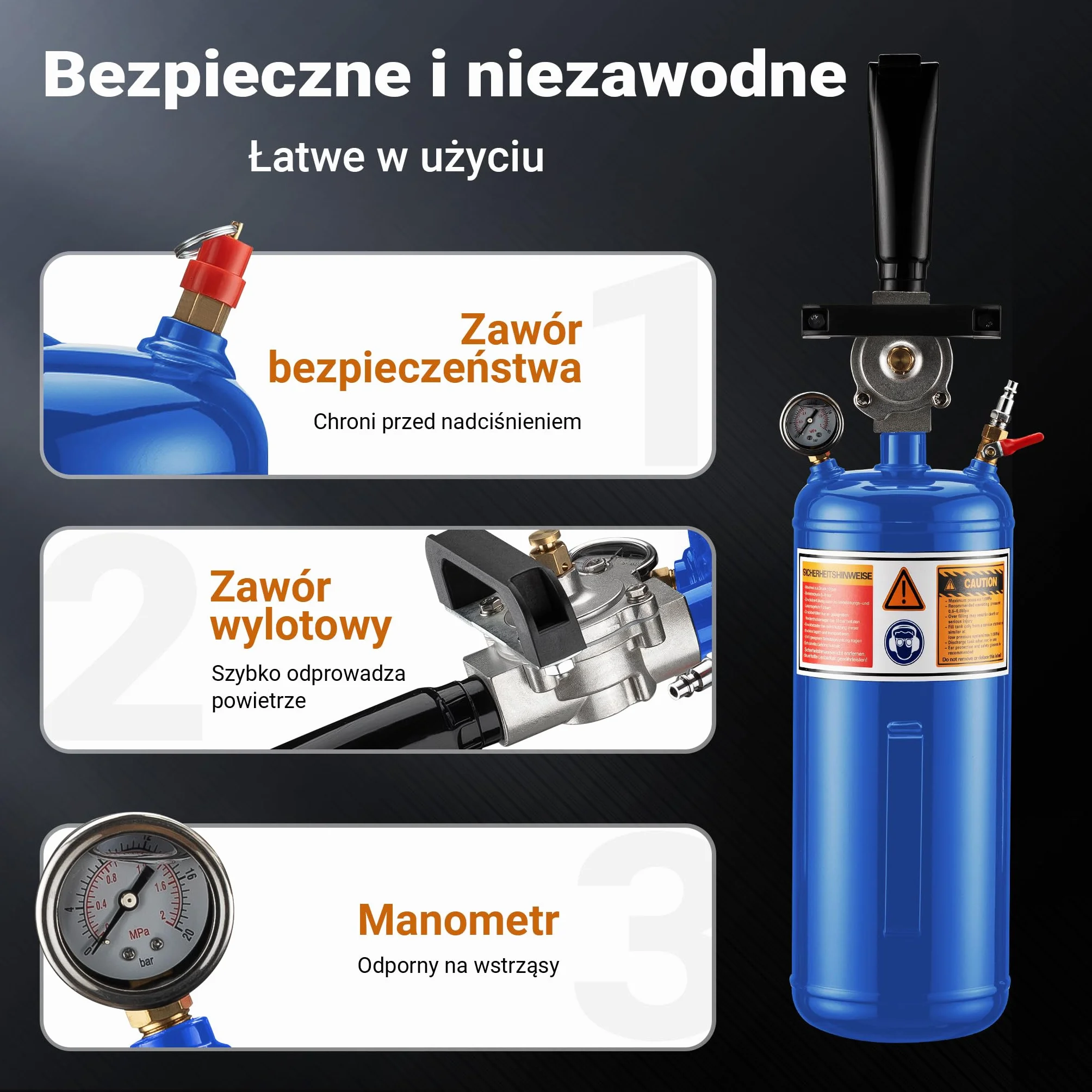 Wiltec Inflator do opon 6-8 bar 7 l pistolet do pompowania przenośny