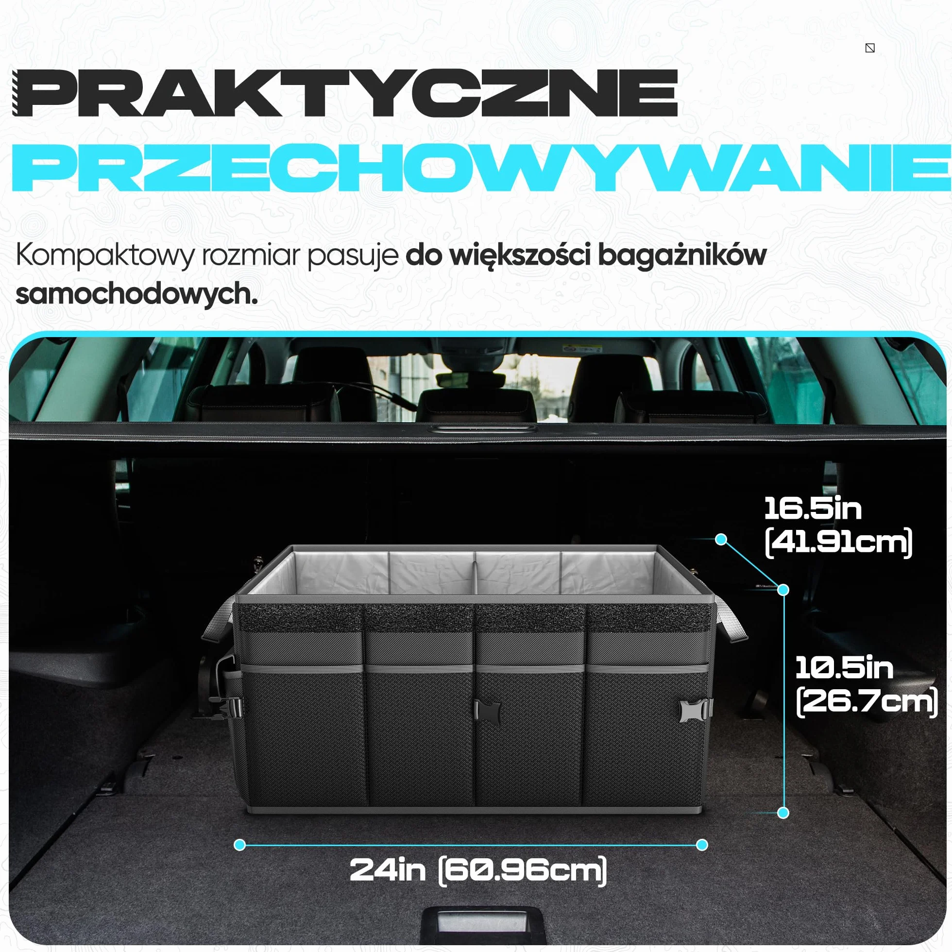 FORTEM Organizer do Bagażnika, Składany Pojemnik Samochodowy do SUV, Torba na Akcesoria Auto, Wielokomorowy Schowek z Materiału 600D Oxford, Antypoślizgowy Spód, Pasy Mocujące, Pokrywa (65L)