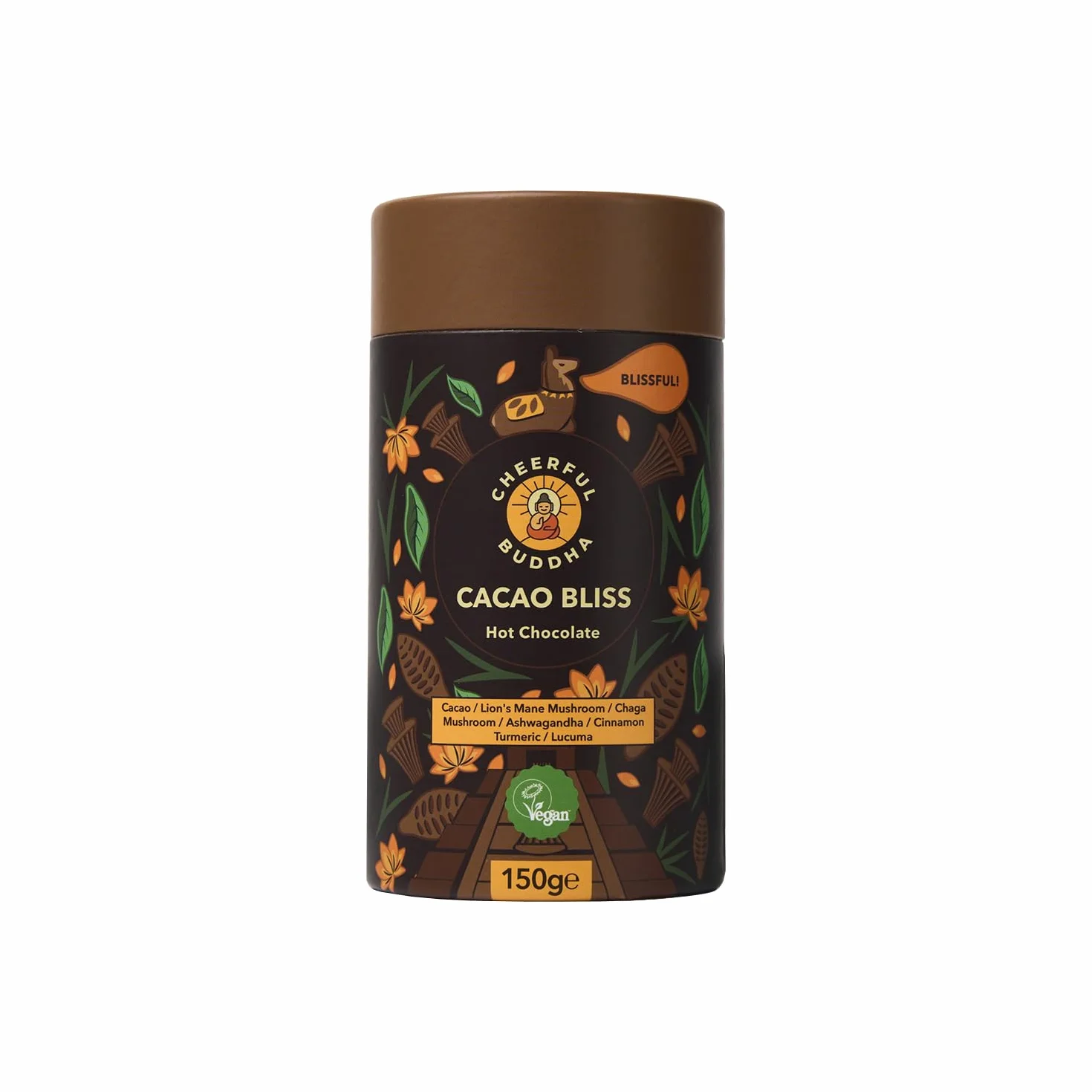 Cheerful Buddha Cacao Bliss gorący napój czekoladowy - energetyzująca alternatywa dla kawy, wzmocniony superfoods|mniej wstrząsów| bez dodatku cukru | przyjazny dla wegańskich | 150 g