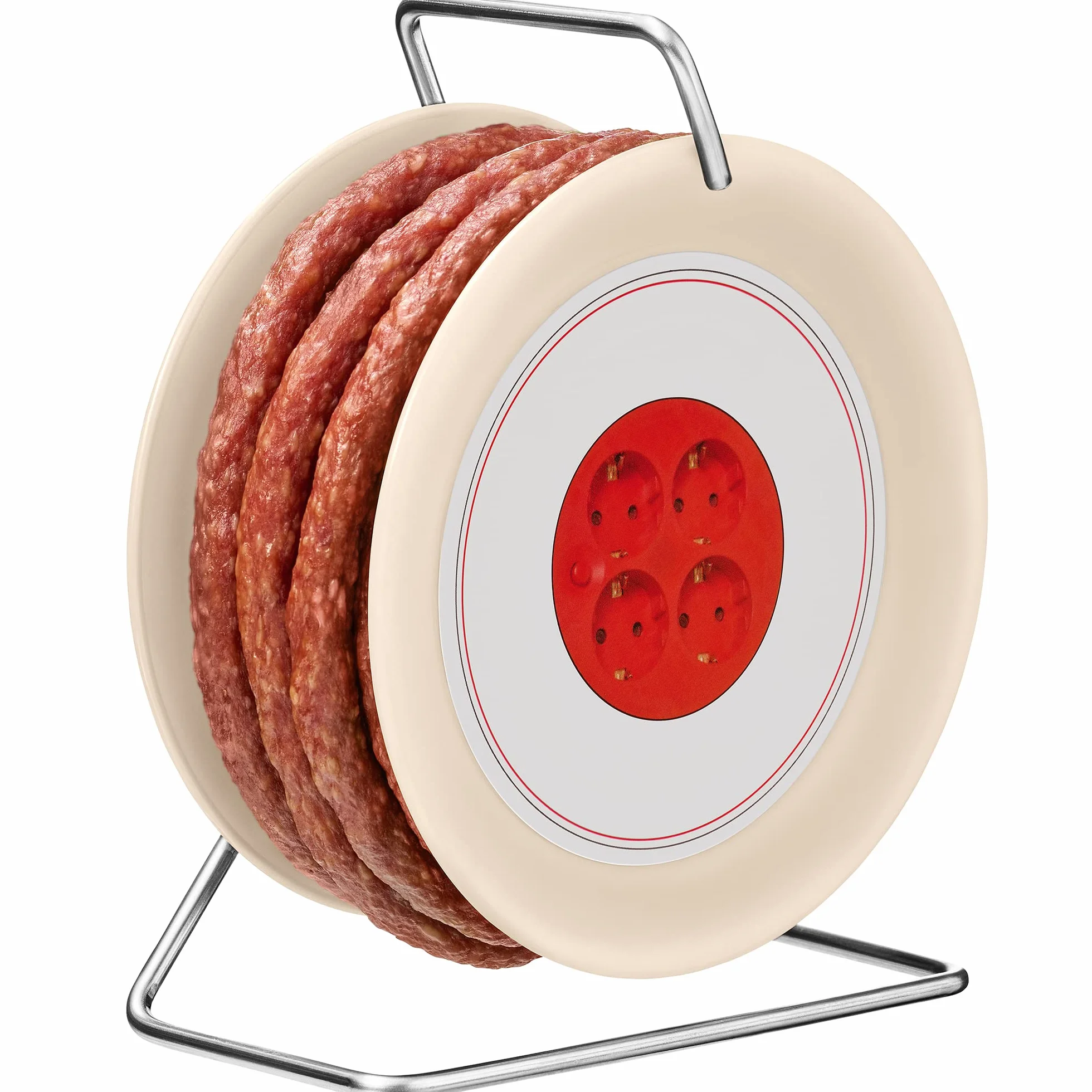 WURSTBARON® Bęben kablowy z kiełbasą, 3,5 m pysznej kiełbasy krakowskiej, w opakowaniu uzupełniającym, wysoka jakość i smak wędzenia, zabawny prezent, 2 x 240 g