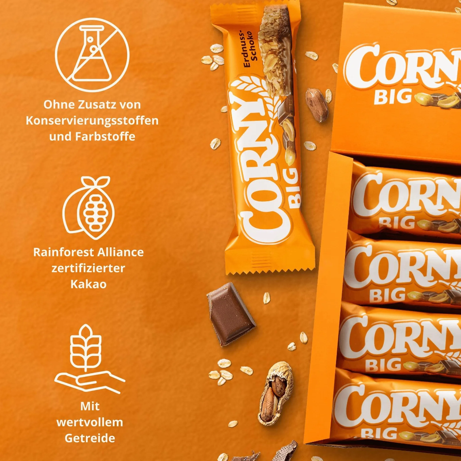 Batonik musli | Corny Big | czekolada orzechowa | z orzeszkami ziemnymi i czekoladą | duże opakowanie 24 x 50 g