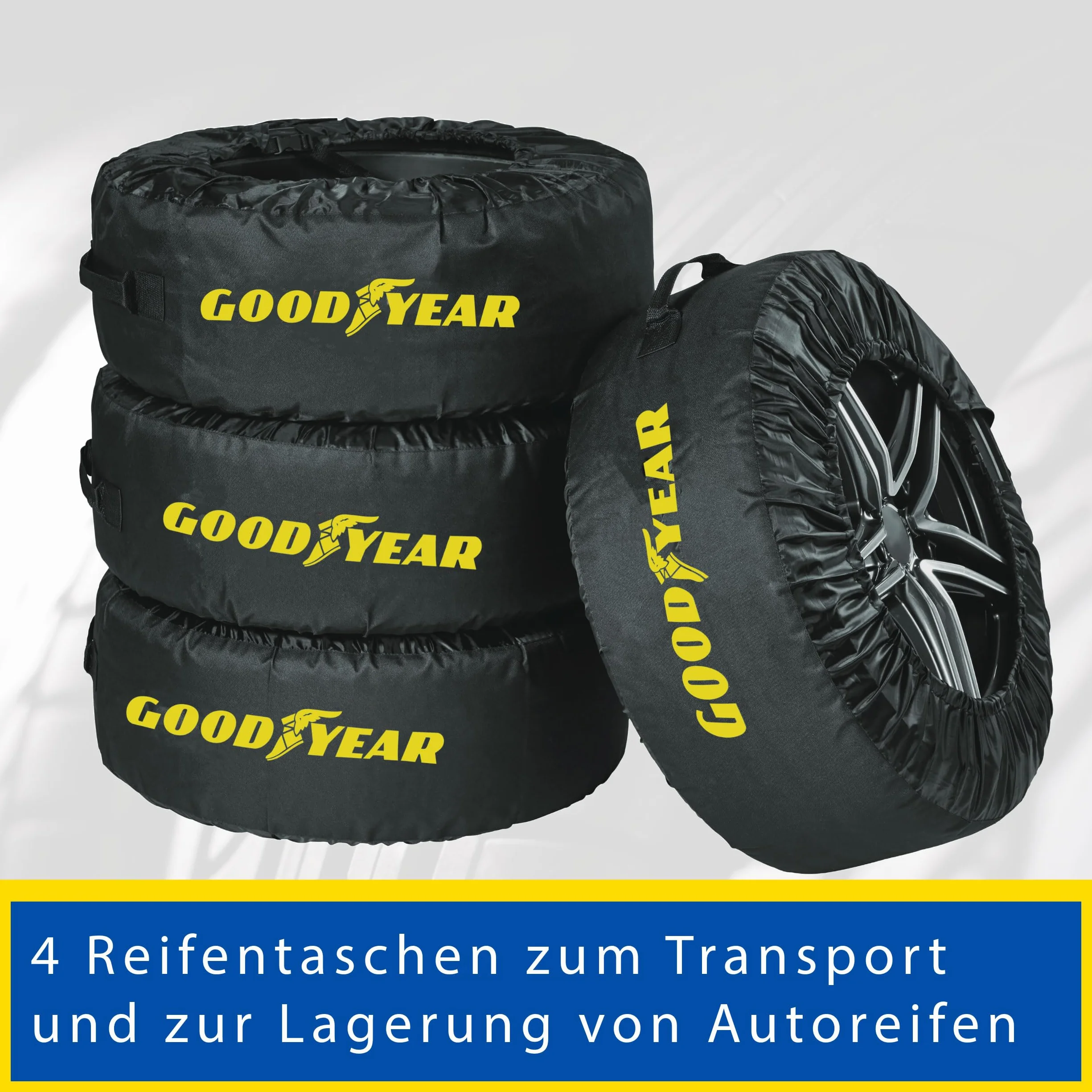 GOODYEAR Torby na opony z poliestru 600D do transportu, przechowywania opon, ochrona przed promieniowaniem UV, odporne na działanie wody, czarne, zestaw 4-częściowy
