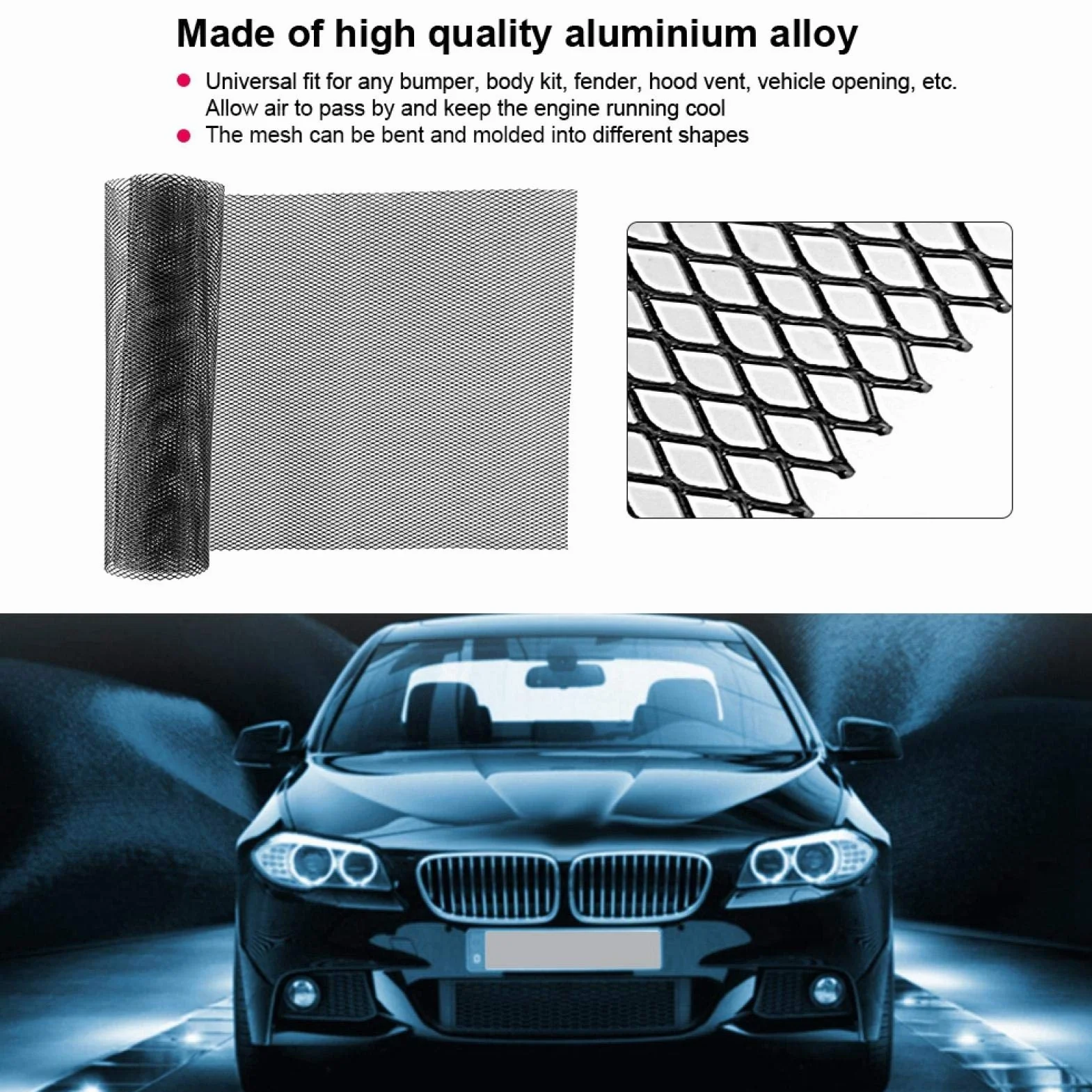Siatka maskownicy samochodowej, 3x6mm kratka samochodowa ze stopu aluminium Siatka Siatka Zderzak nadwozia Rombowy Grill Uniwersalny