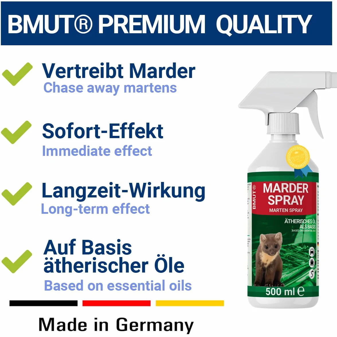 BMUT 500ml spray odstraszający kuny do samochodu, strychu i garażu, natychmiastowy i długotrwały, odstraszacz kun i obrona przed kunami
