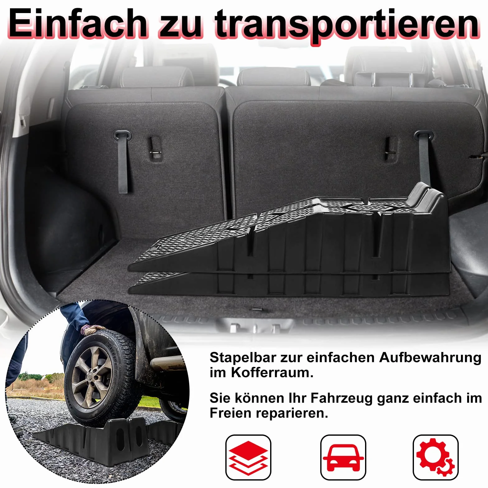 NAIZY Zestaw 2 ramp najazdowych 90x33x22,5 cm do 2,5 ton czarne
