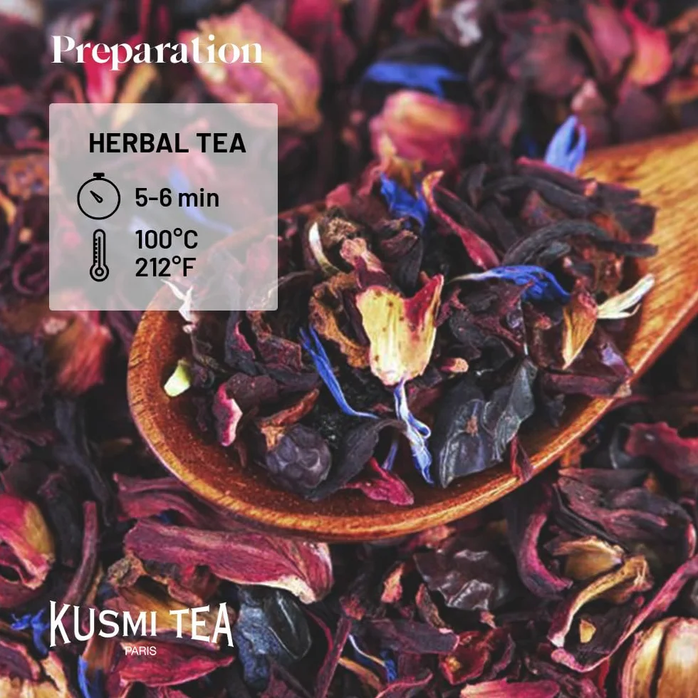 Kusmi Tea - AquaExotica - Organic Infusion - Hibiscus and Apple Blend Flavoured with Exotic Fruits - Do picia na gorąco lub jako herbata mrożona - Metal Tea Tin 100g na około 50 filiżanek