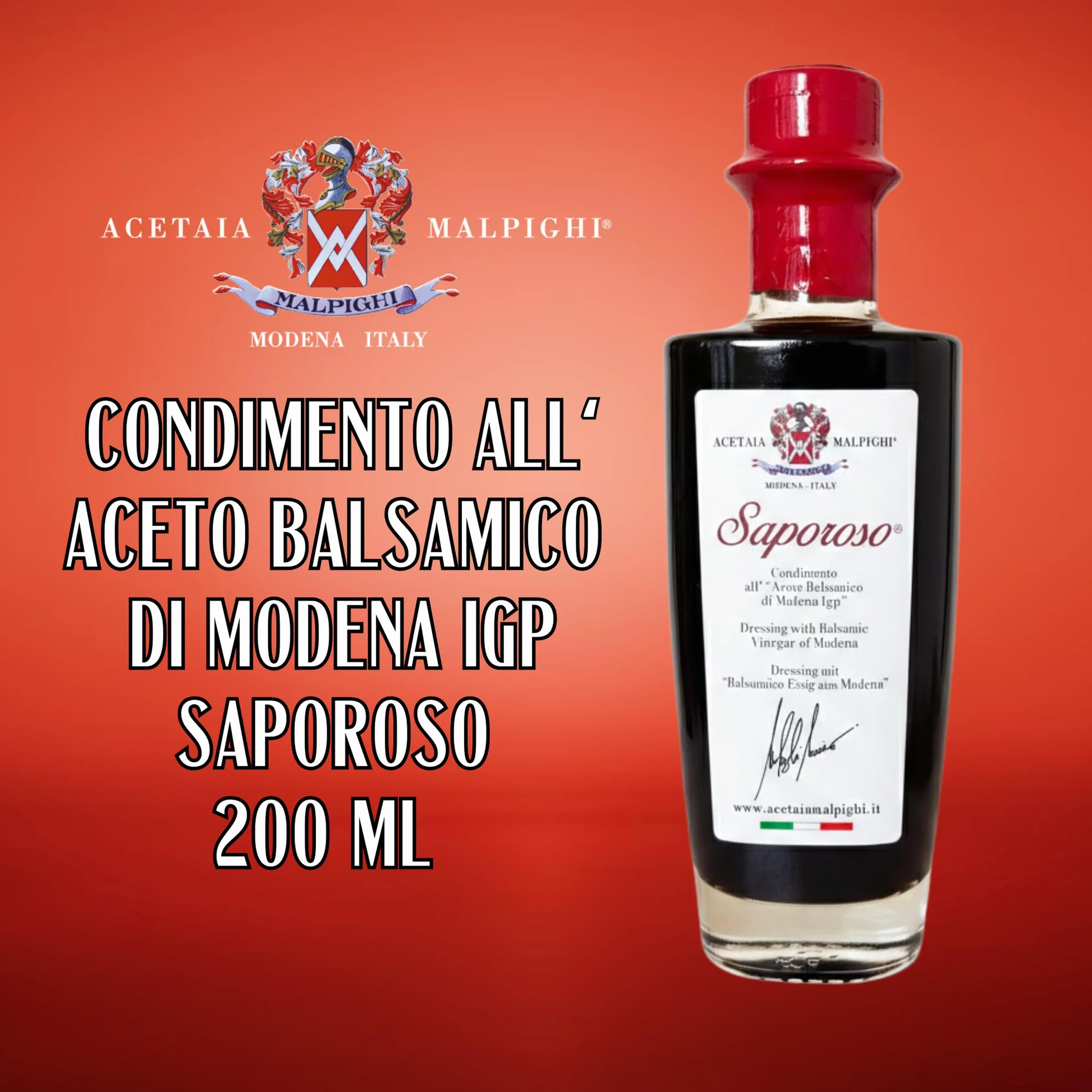 Acetaia Malpighi Kondiment z Balsamicznym Octem z Modeny IGP Saporoso 200 ml Leżakowany 6 lat