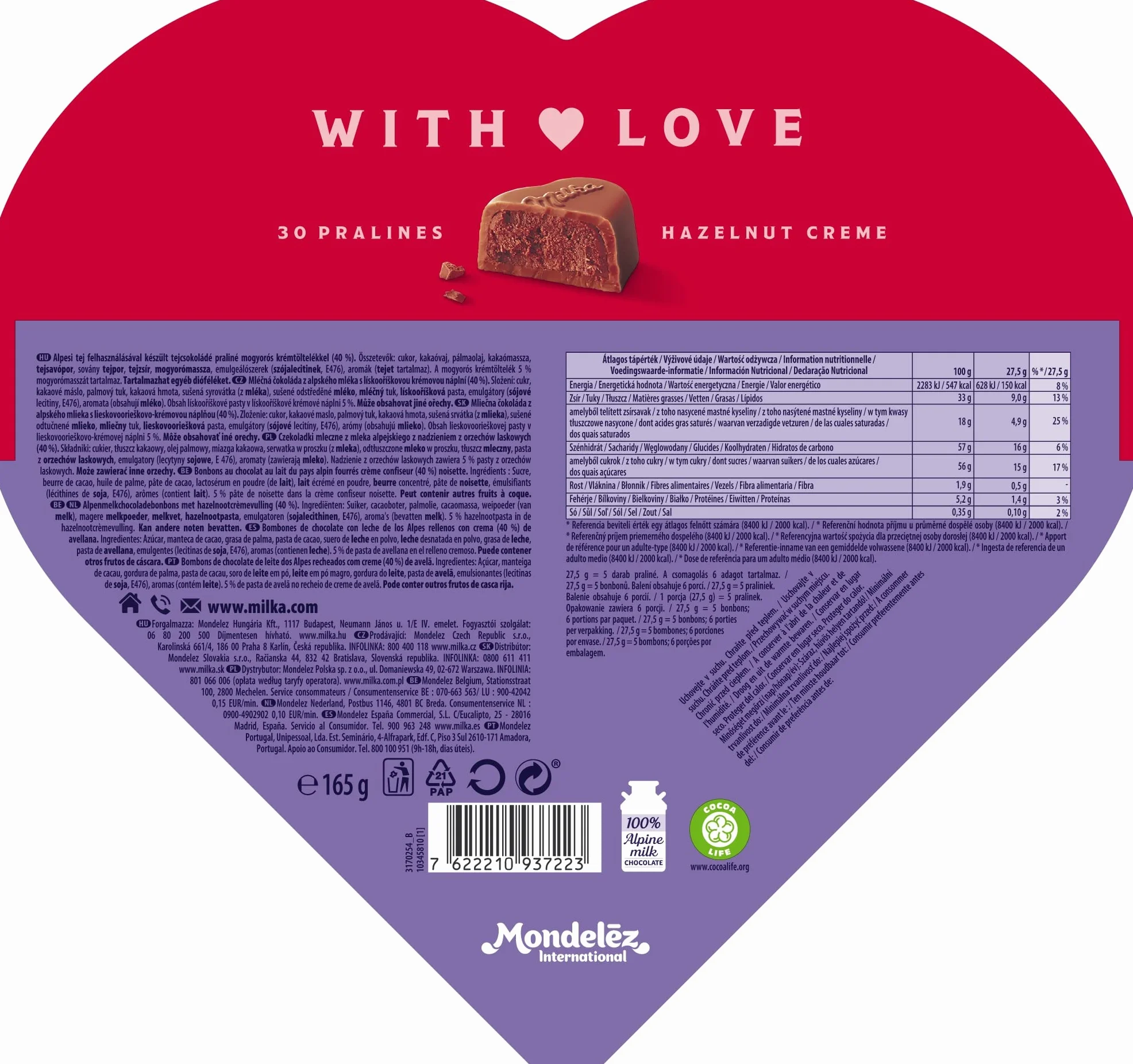 Milka Czekoladki mleczne z nadzieniem z orzechów laskowych 165 g