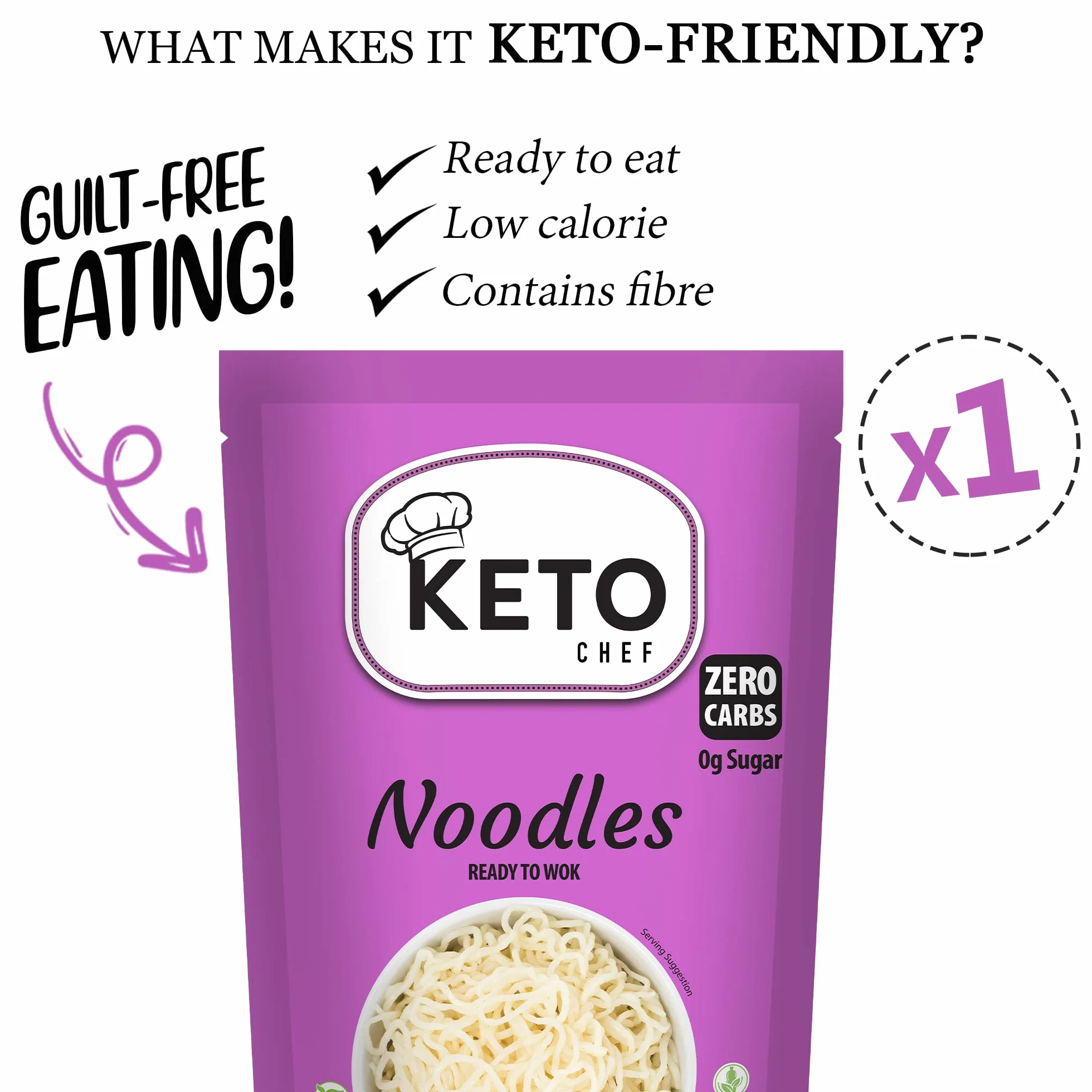 Keto Chef Smukły wegański makaron do kuchenki mikrofalowej - bez Konjac, natychmiastowy makaron Shirataki, bez węglowodanów i cukru, zdrowa dieta niskokaloryczna przyjazna paleo | Gotowa do spożycia