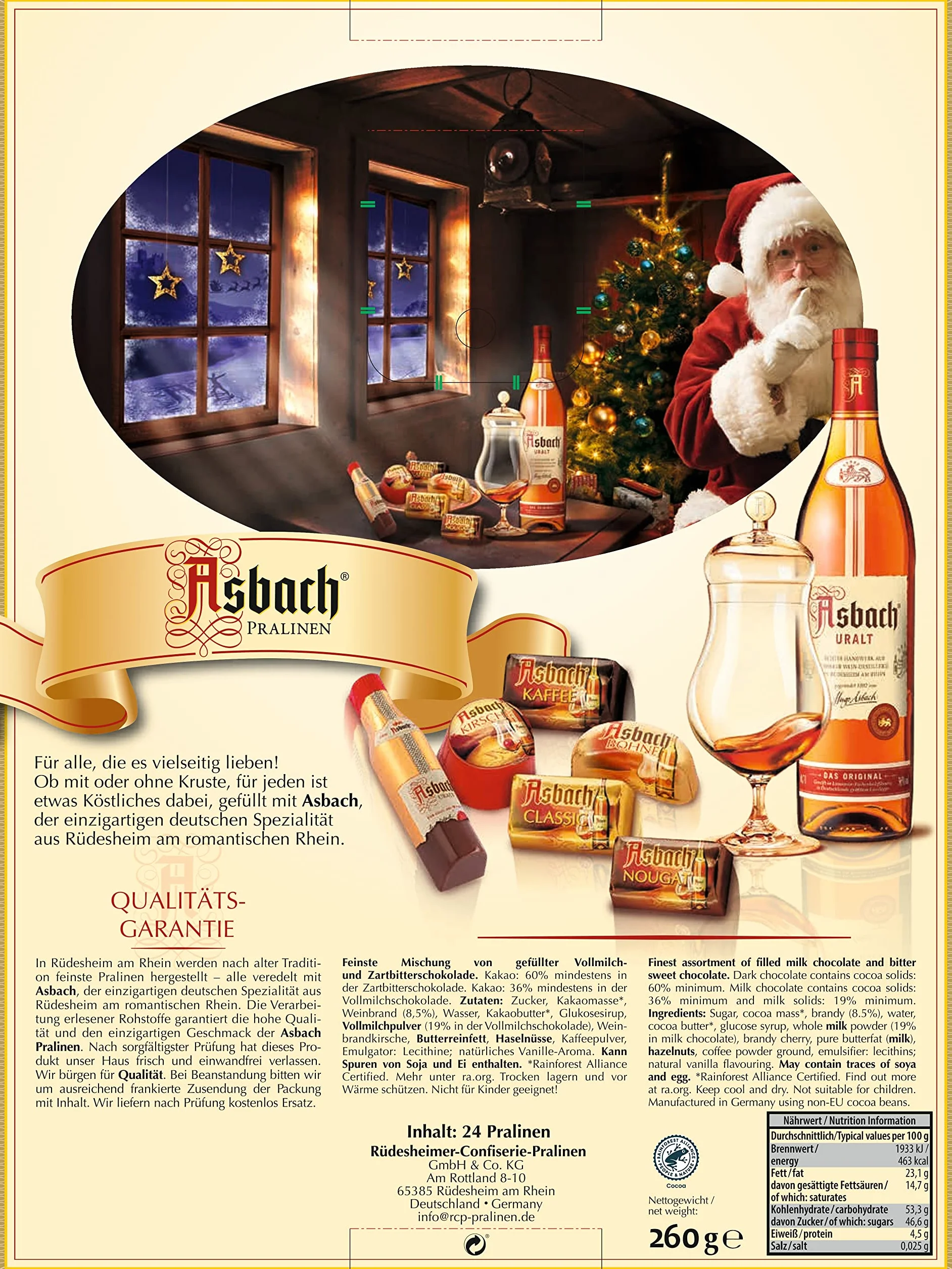 Asbach kalendarz adwentowy z pralinami 260 g