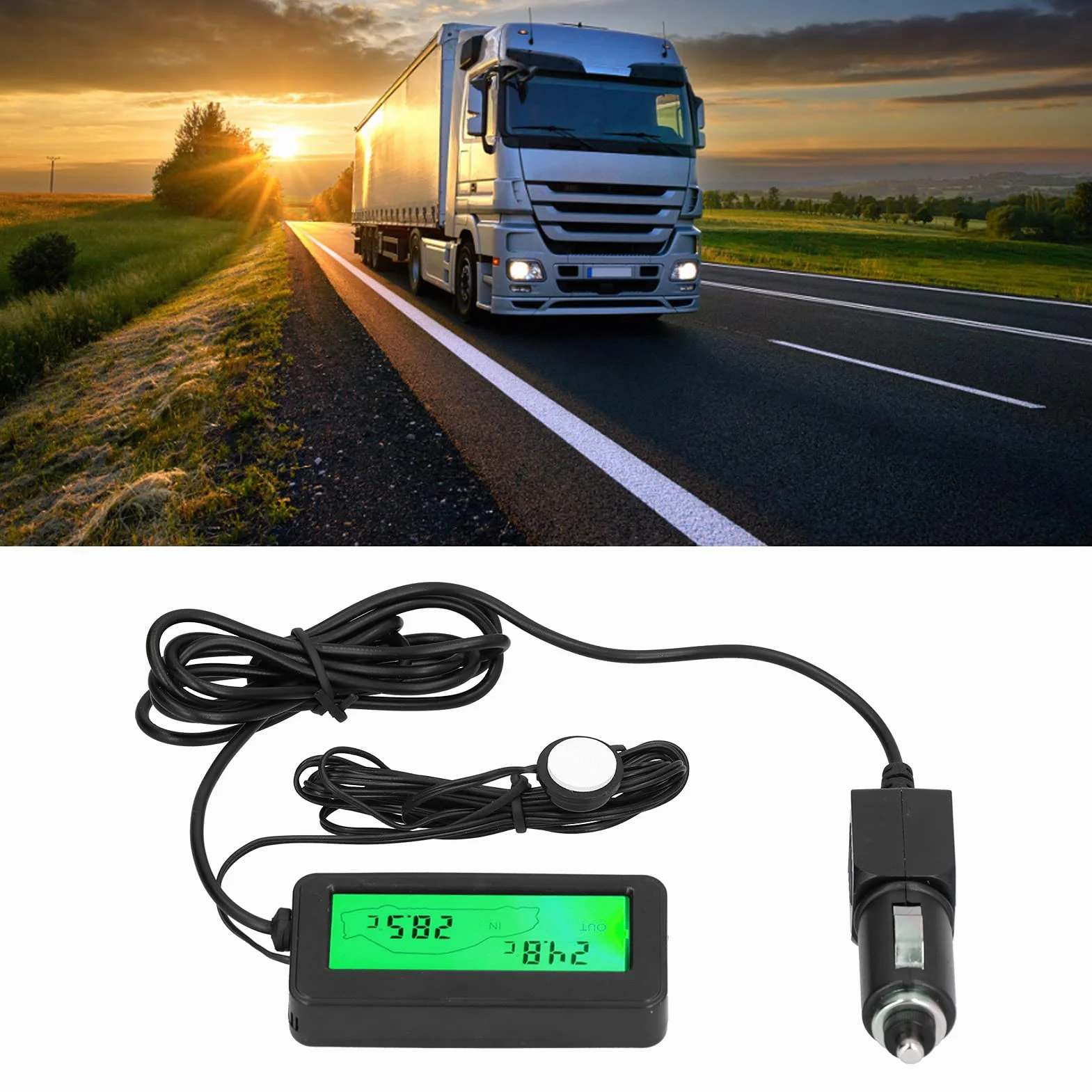 Termometr Samochodowy, Uniwersalny Mini Cyfrowy Miernik Temperatury DC 12 V Z Podświetlanym Wyświetlaczem LCD Do Samochodów(Zielony)