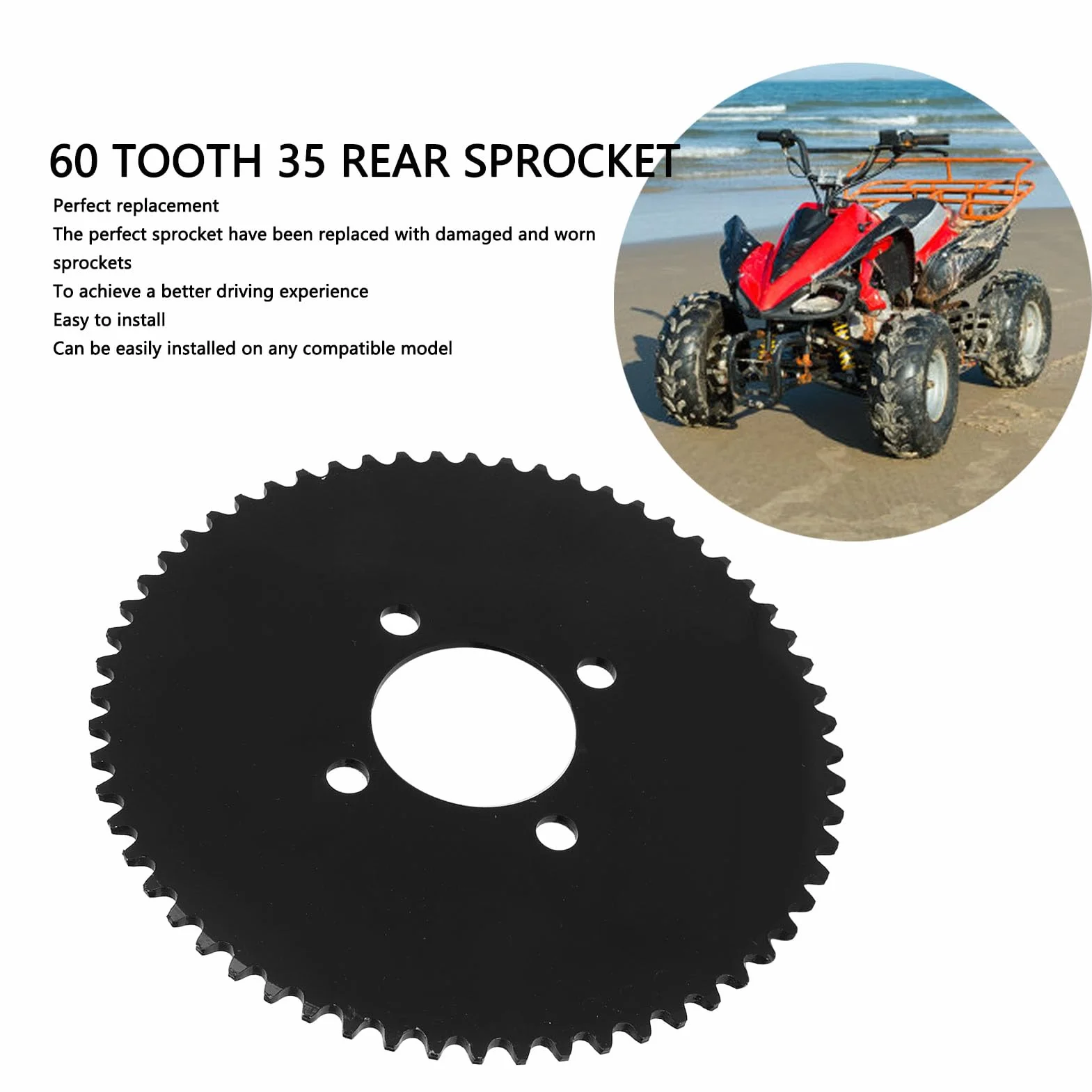 Tylna Zębatka łańcuchowa 65 Zębów #35, 4 Otwory Zębatka Tylnego Napędu ze Stali Węglowej 60T, Zębatki Powersports do Gokartów DIY, Lekkich Motocykli, Rowerów Plażowych