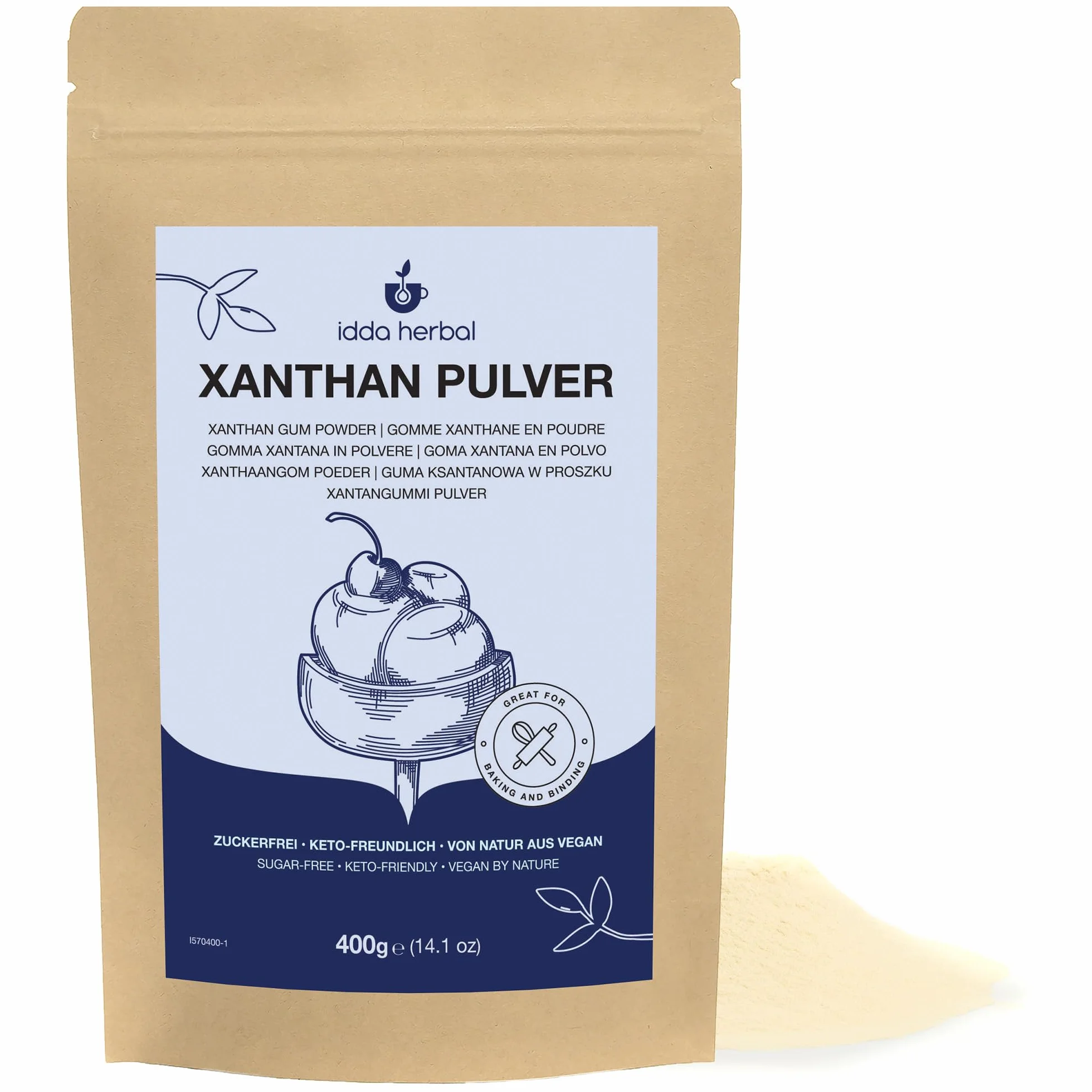 IDDA Herbal Proszek Guma Ksantanowa 400g Bezglutenowa Naturalny Stabilizator i Zagęstnik Spożywczy
