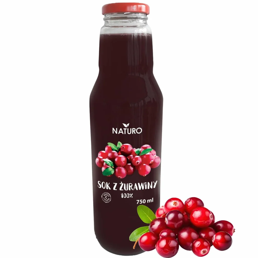 Naturalny Sok żurawinowy 750 ml Bez dodatku Cukru i Konserwantów 100% Pasteryzowany