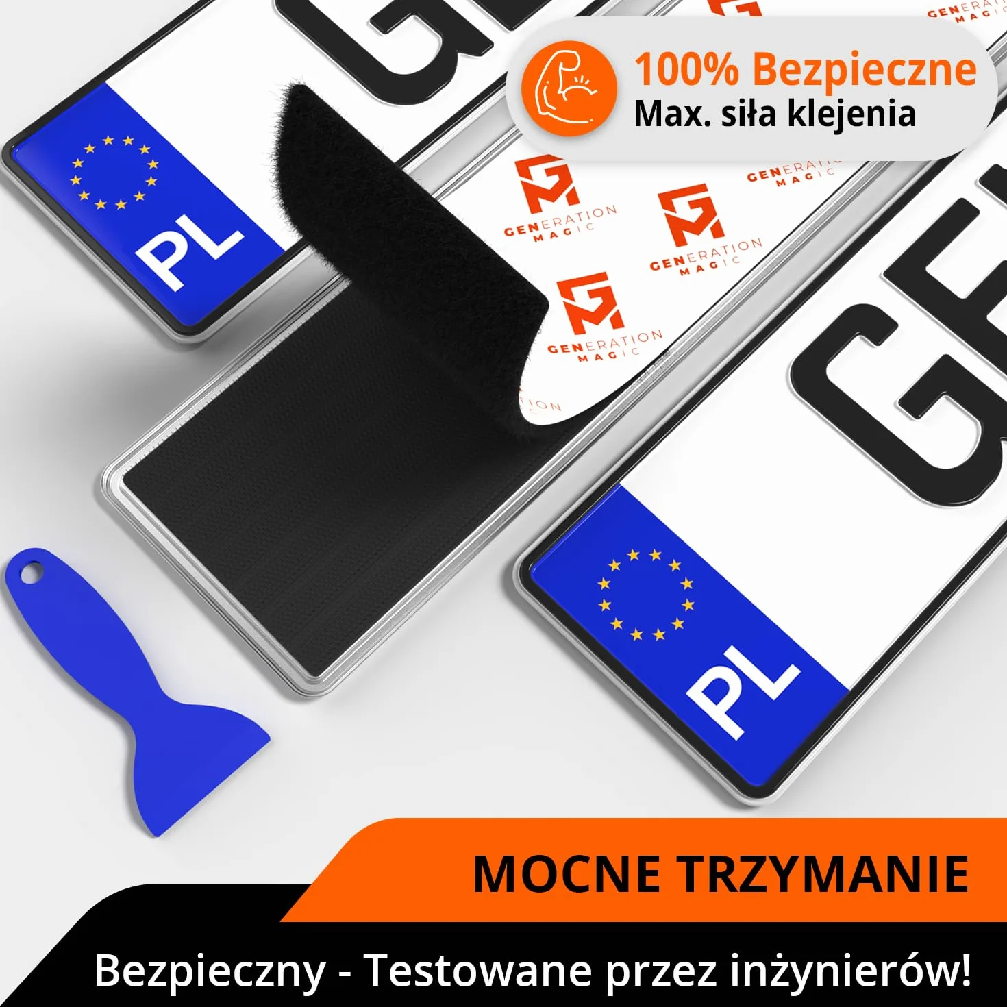 GENMAG® Ramki pod Tablice Rejestracyjne na Rzep | Ramka pod Tablice Rejestracyjna na Rzepy | Ramka Ramki na Rejestracje | Bezramkowy Uchwyt Tablicy Rejestracyjnej | Uchwyt do Tablic Rejestracyjnych