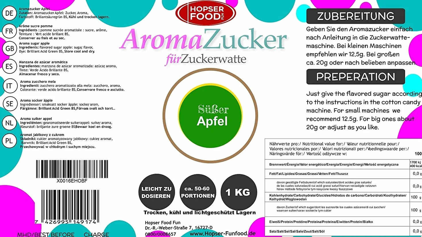 1 KG cukier kolorowy cukier aromatyzowany do waty cukrowej kolorowy | smak jabłkowy