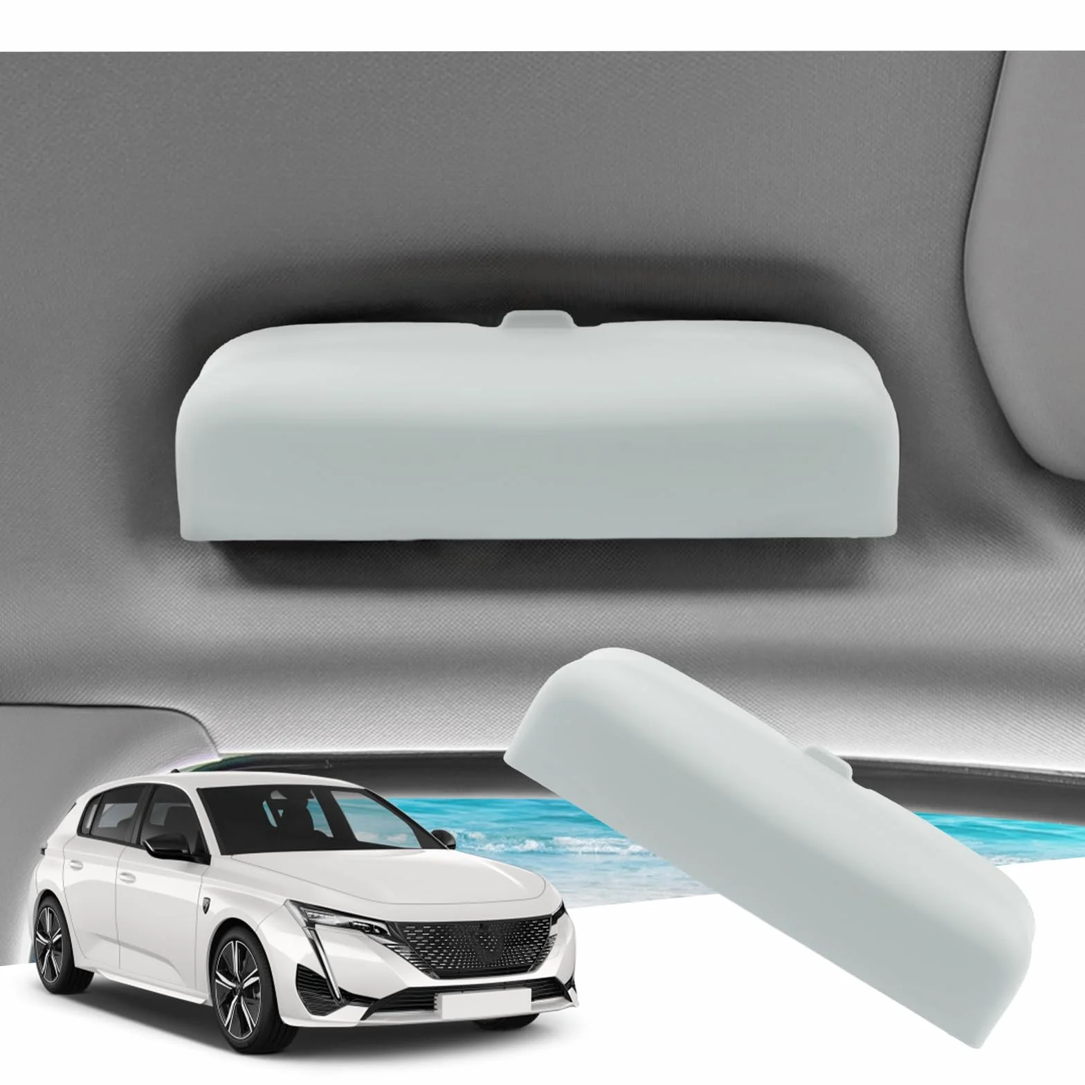 GAFAT Kompatybilny z Peugeot 308 508 SW GT Hybrid 2014-2023 2024 Etui na Okulary Samochodowe, 508 GT 2024 Organizer do przechowywania, 308 Akcesoria [Oryginalny OEM] (Biały)