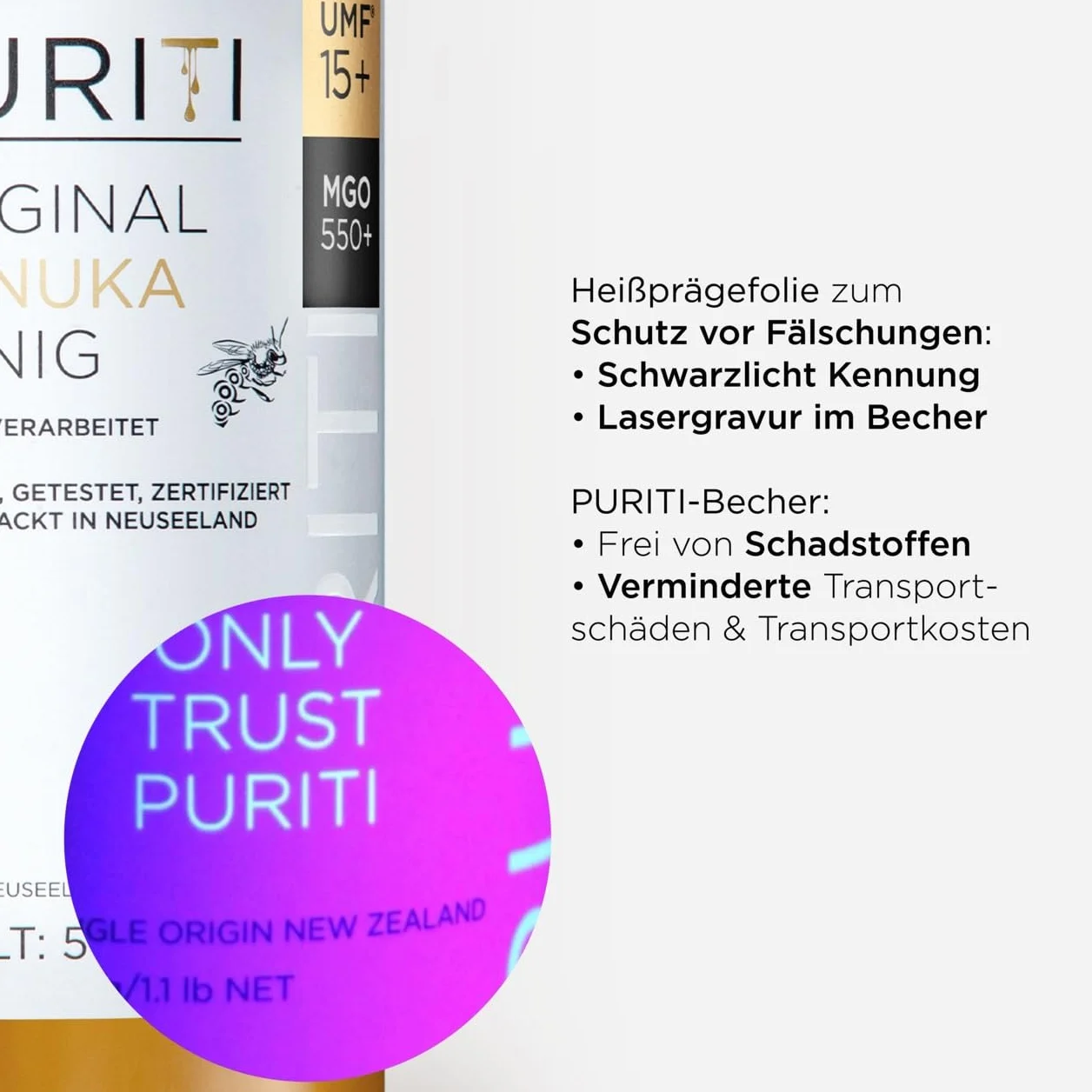 PURITI Miód Manuka MGO 550+ 500 g z Nowej Zelandii certyfikowany metyloglioksal
